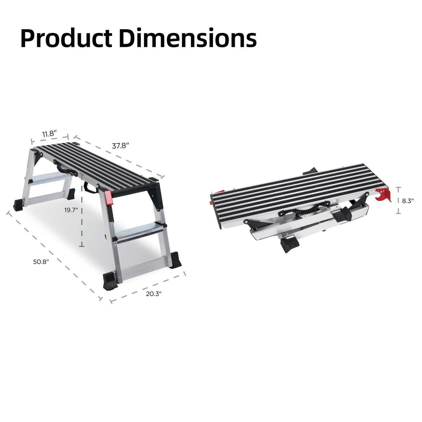 Folding Work Platform, 660 Lbs Heavy Duty Load Capacity, Portable Aluminum Drywall Step Bench, Non-Slip Hop Up Stool for Car Washing, Painting & Home DIY, 37.8" x 11.8" x 19.7"