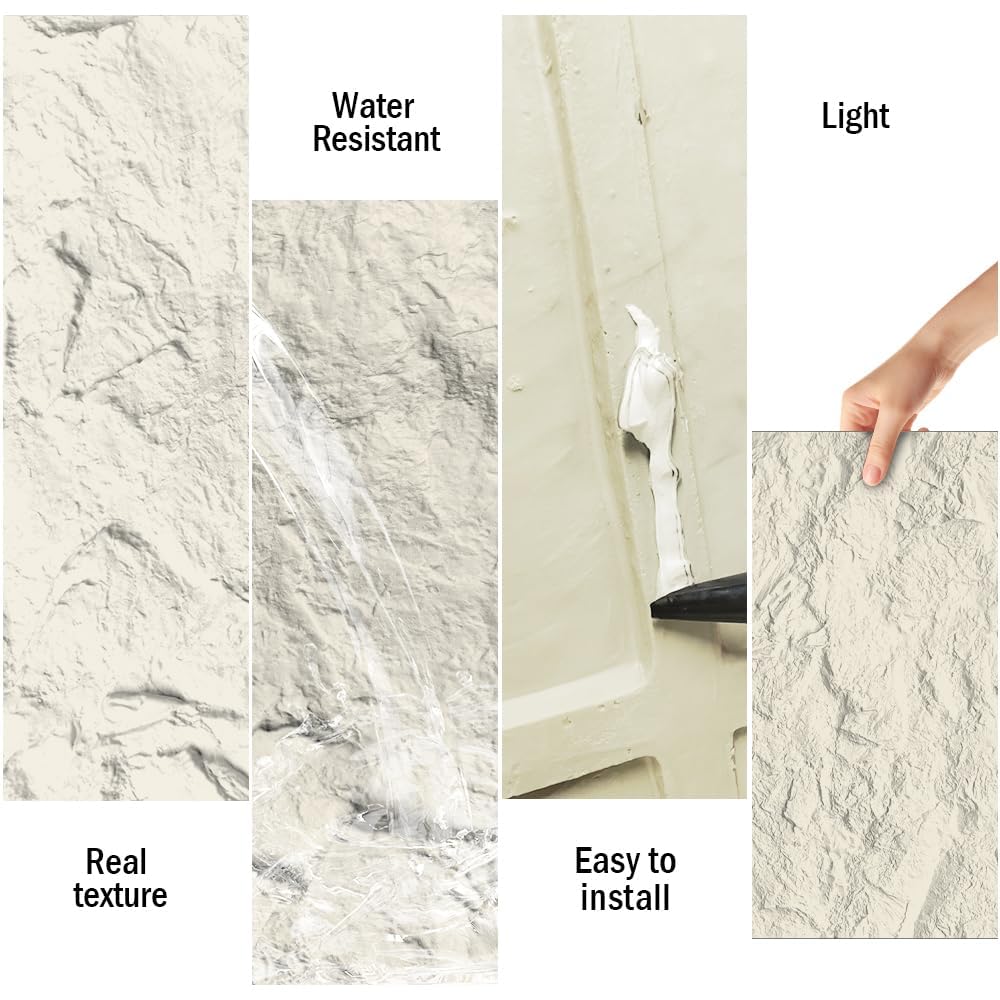 ARTSLAT 4-Pack 3D PU Stone Wall Panels for Interior Decor - Marble White, 43.30"x23.62"x0.47" | Faux Stone Accent Wall Tiles, Lightweight & Waterproof