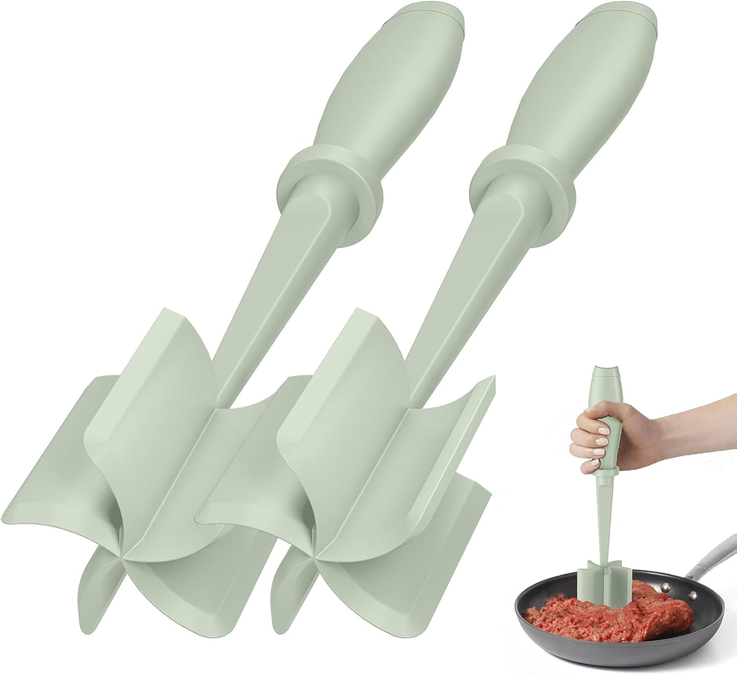 Skiennix Meat Chopper Set - Premium Heat Resistant Hamburger Grinder | 2 Pcs Green Smasher Tool