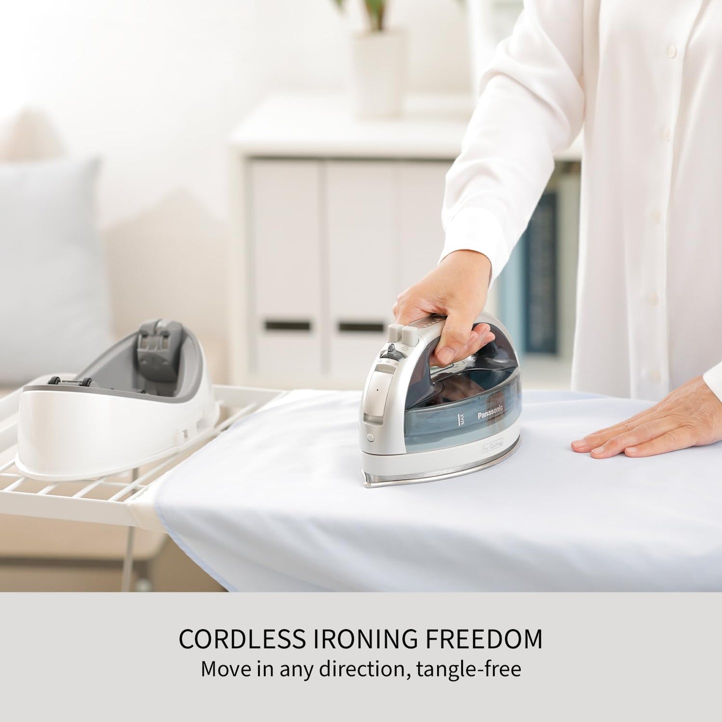 Panasonic NI-QL1100L Cordless Steam/Dry Iron, 1500W Wide Stainless Steel Plate, Silver/Light Blue