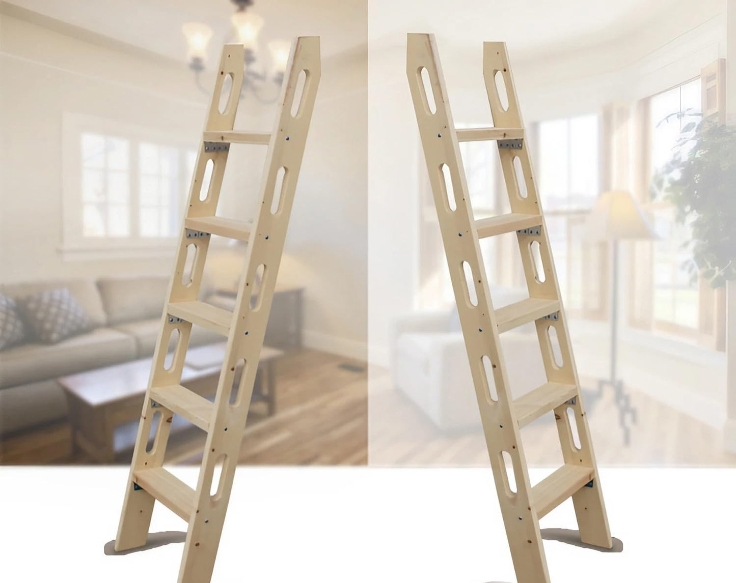 NDDKSII Bunk Bed Ladder - Eco-Friendly Solid Wood, Durable 1.18" Thick, 300KG Capacity, Safety Hollow-Out Side Rails, Includes Mounting Accessories, Perfect for Dorms, Bedrooms, Apartments