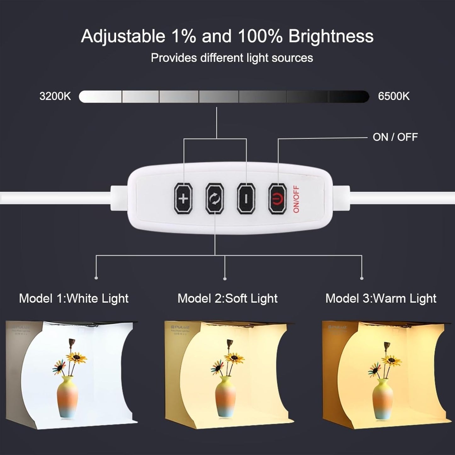 DEPTHLAN 12" 6 (12 inch Photo Light Box Portable Folding Photography Light Tent kit with White Light Warm Light