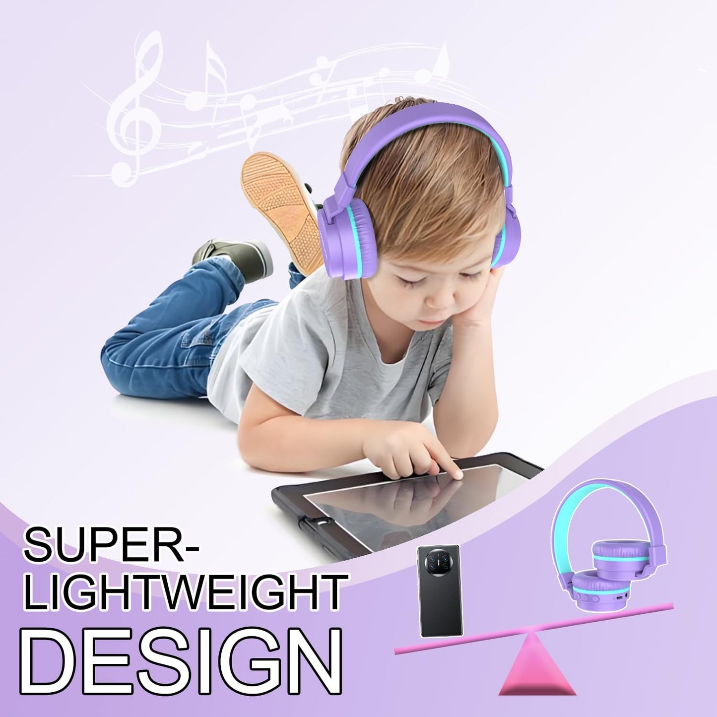 YOYOTUNE Wireless,85/94dB Volume,40H 5.3,Over Kids Bluetooth Headphones,Lightweight Kids Headphones Safe Playtime,Fast