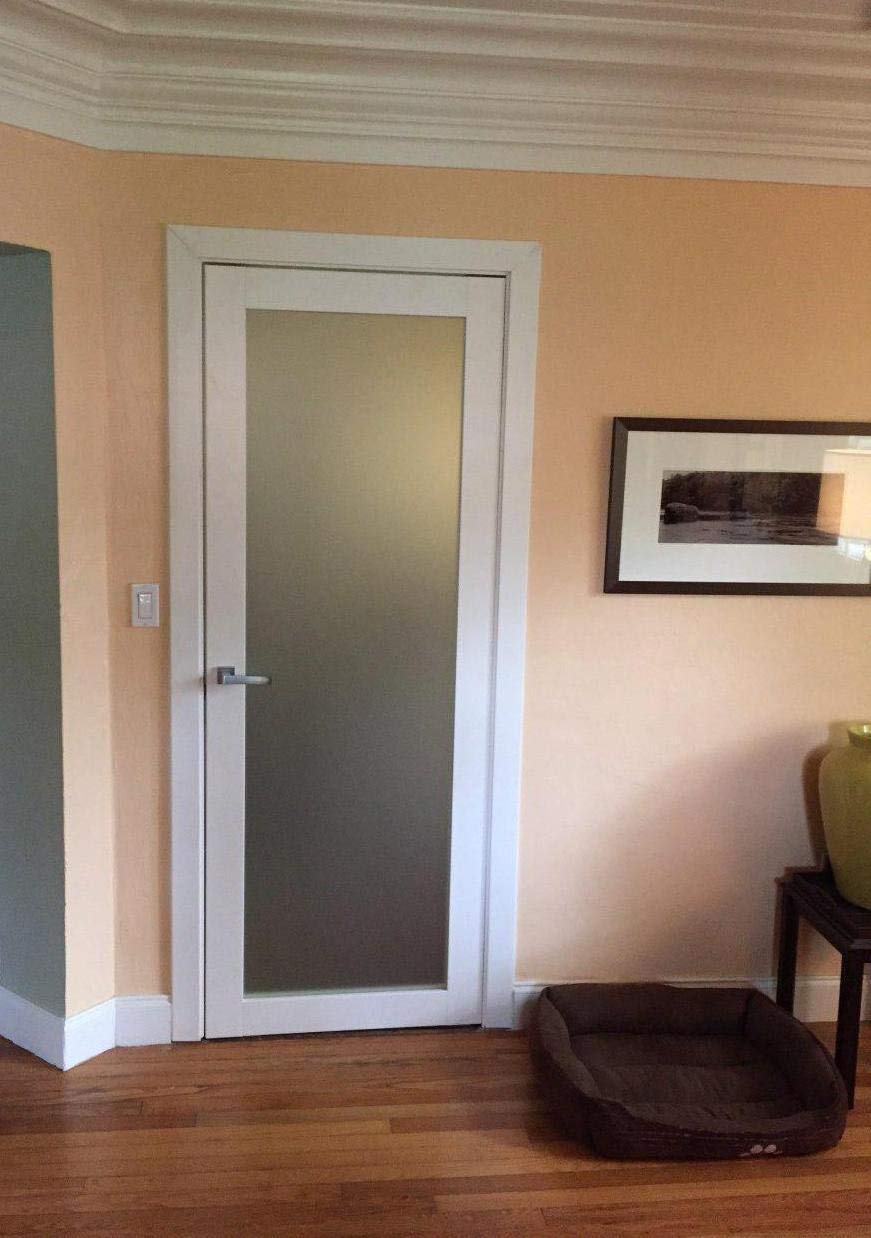 SARTODOORS Modern Solid French Door Frosted Glass 24 x 96 inches with Handle | Planum 2102 White Matte | Single Regural Panel Frame Trims | Bathroom Bedroom Sturdy Doors