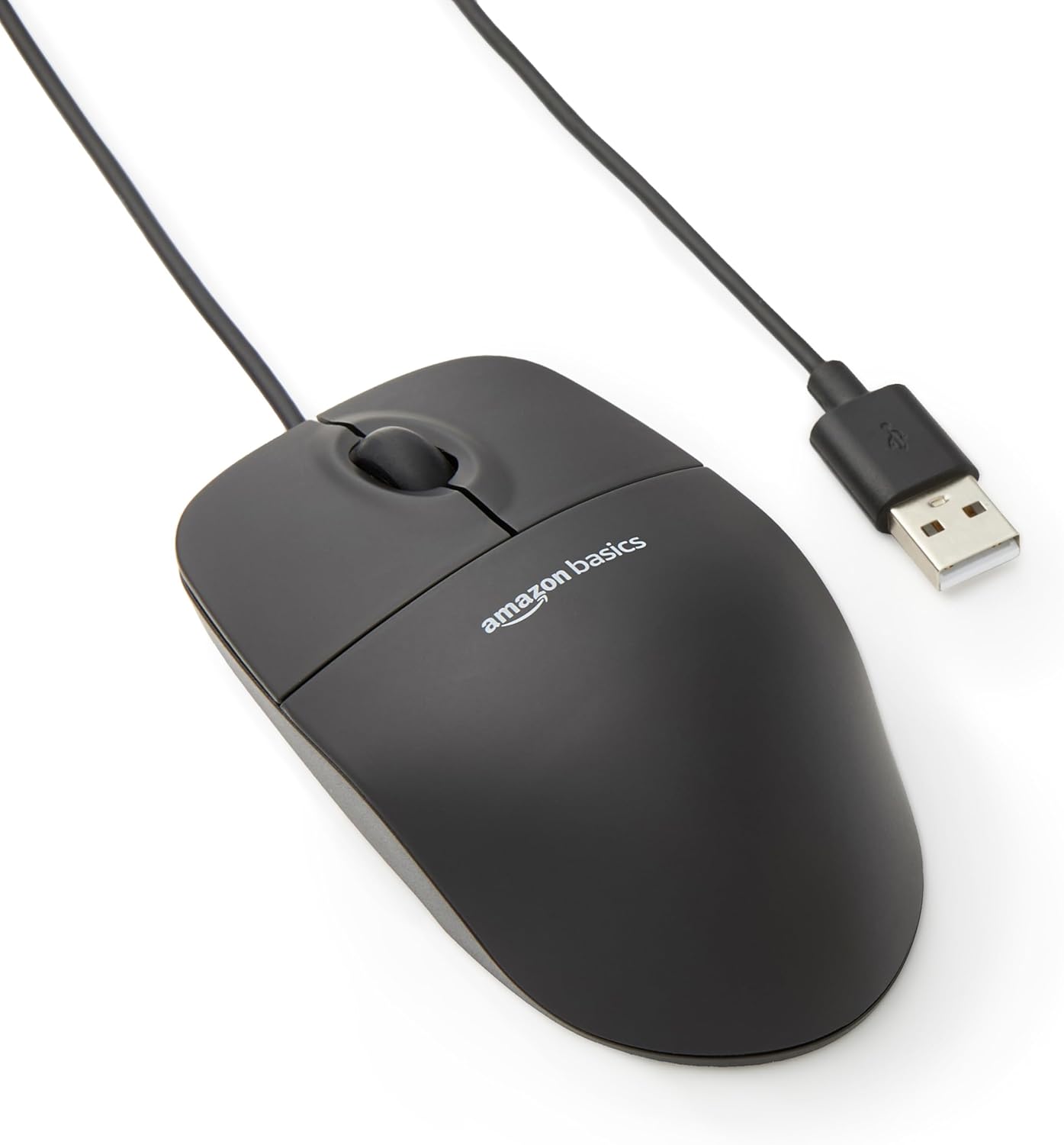 Amazon Basics 3-Button Wired USB Mouse - Design, Black