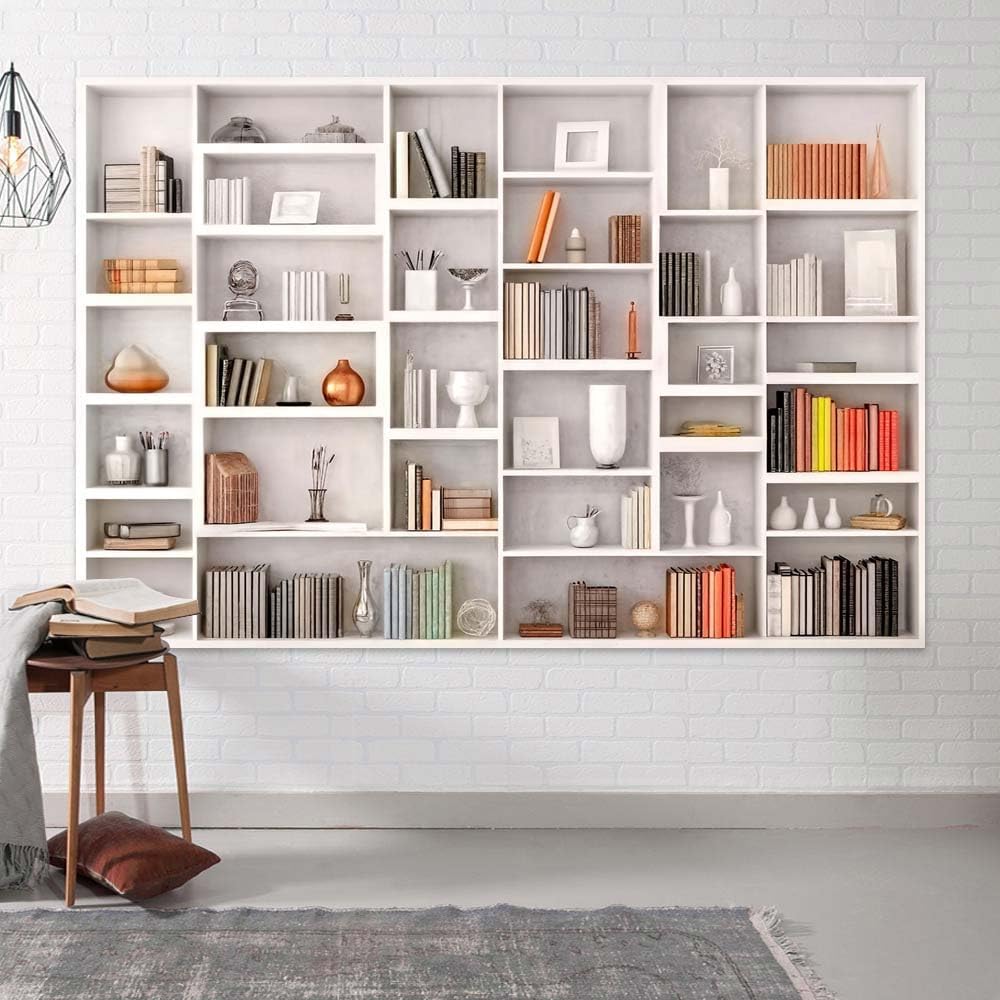 Xguatan 7x5ft White Bookshelf Backdrop Office Home Bookcase Photography Backdrop Decoration for Video Conference, Zoom