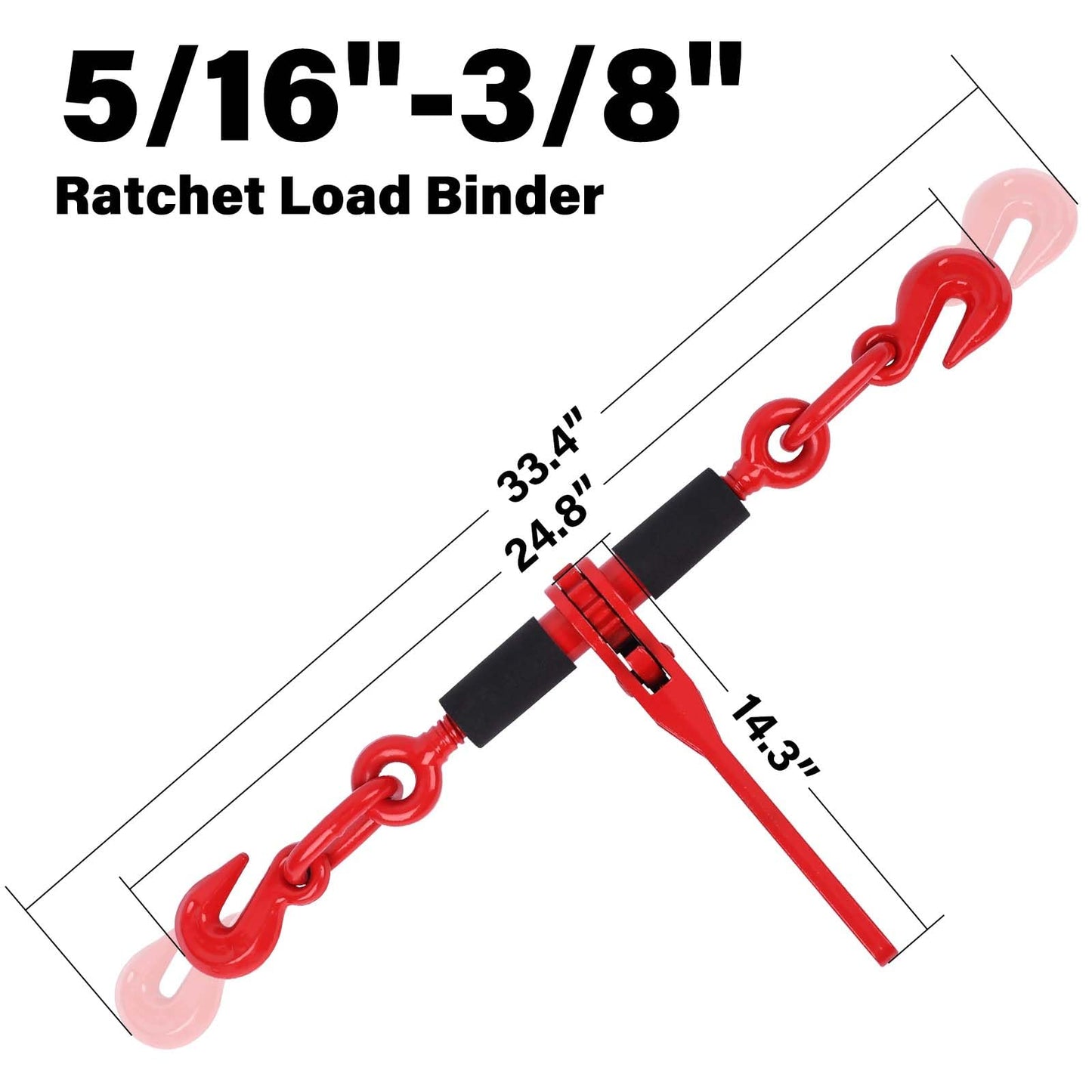 Lechansen Chain Binders Ratcheting 5/16”-3/8” with Grab Hooks 5,400 LBS Secure Working Load, Adjustable Length Heavy Duty Ratchet Binders for Grade 70-80 Chains, Towing, Tie Down, Hauling, 4 Pack