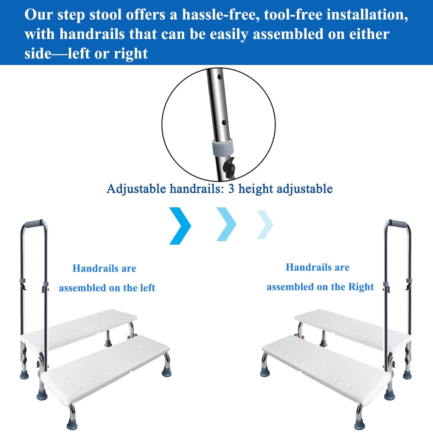 Aliseniors Extra Long Step Stool with Handle, Heavy-Duty Non-Skid Platform, Bed Steps for High Beds for Adults and Seniors, Foot Step Stool for Kitchen, Supports up to 400 lbs