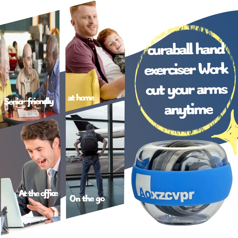 Aoxzcvpr Gyro Wrist Ball auto Start Gyroscope Torque Ball with LED Lights for Hand Trainer for Sports Enthusiasts.(Blue)