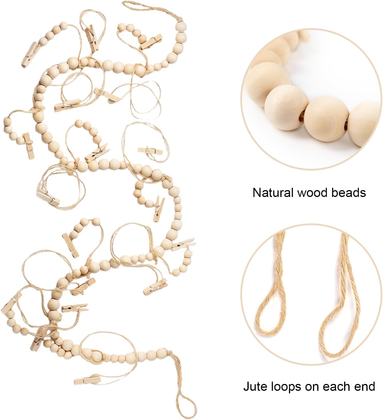 Skiennix Hanging Photo Display - 18 Wooden Clips | Boho Wall Décor for Bedroom & Living Room
