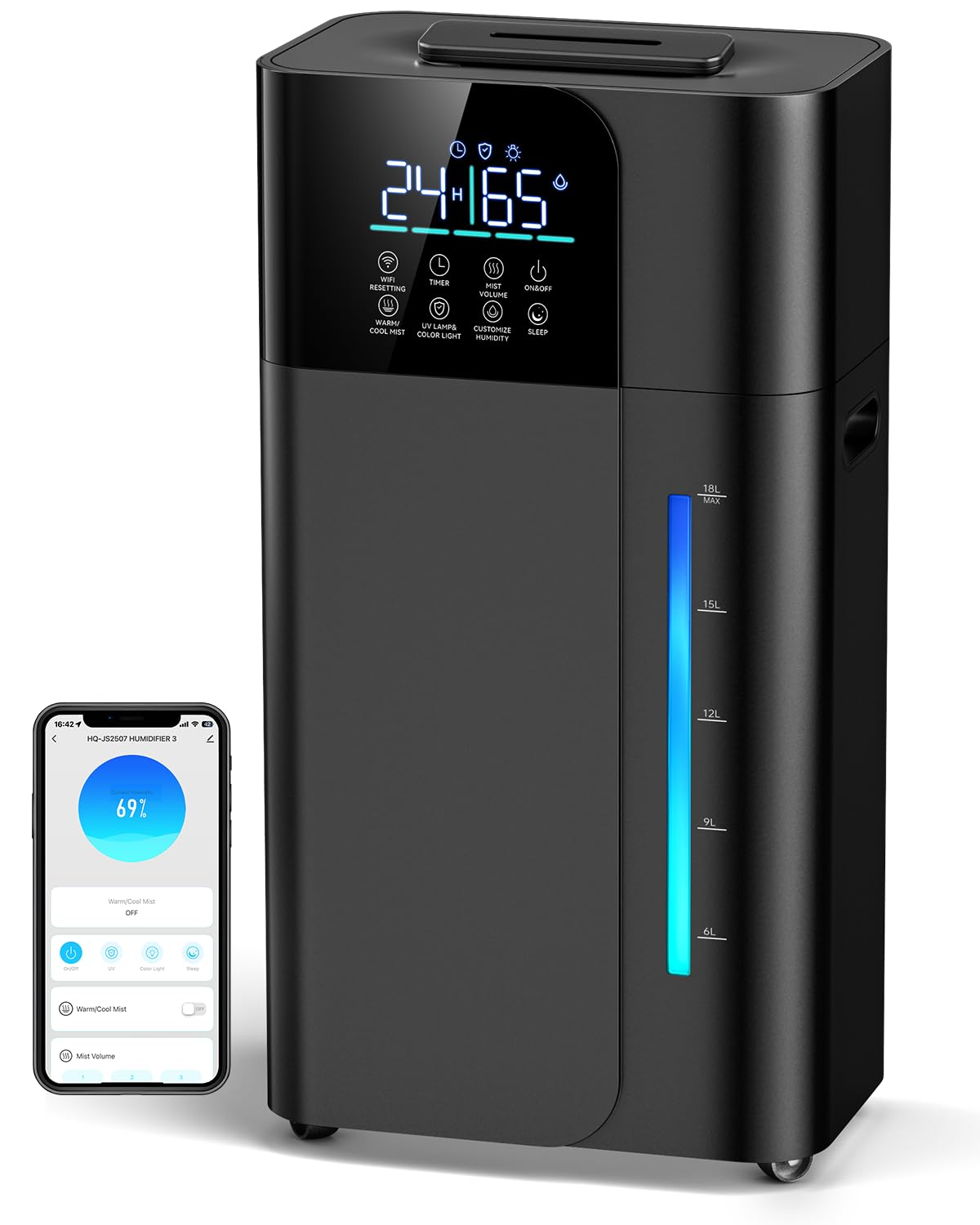 18L/4.7Gal Smart Humidifier Large Room, Warm & Cool Mist Humidifier for Bedroom, Up to 2500 sq ft Whole House Coverage, 800mL/h Output, Top Fill, 24H Timer, 70H Runtime, Humidifier for Home, Plant
