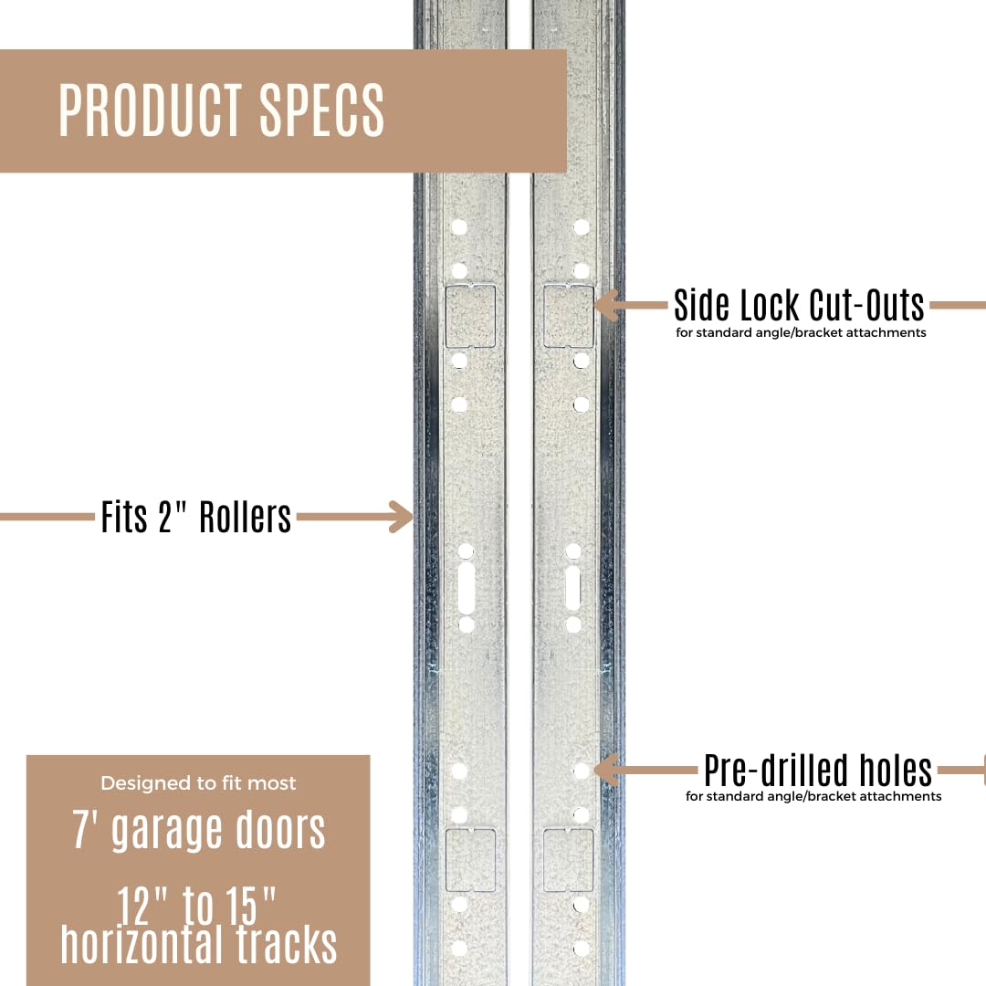 Universal Garage Door Vertical Track Set Kit for Garage Doors, Rails, 7ft, Heavy Duty Galvanized Steel, 76”, Fits 2-Inch Rollers