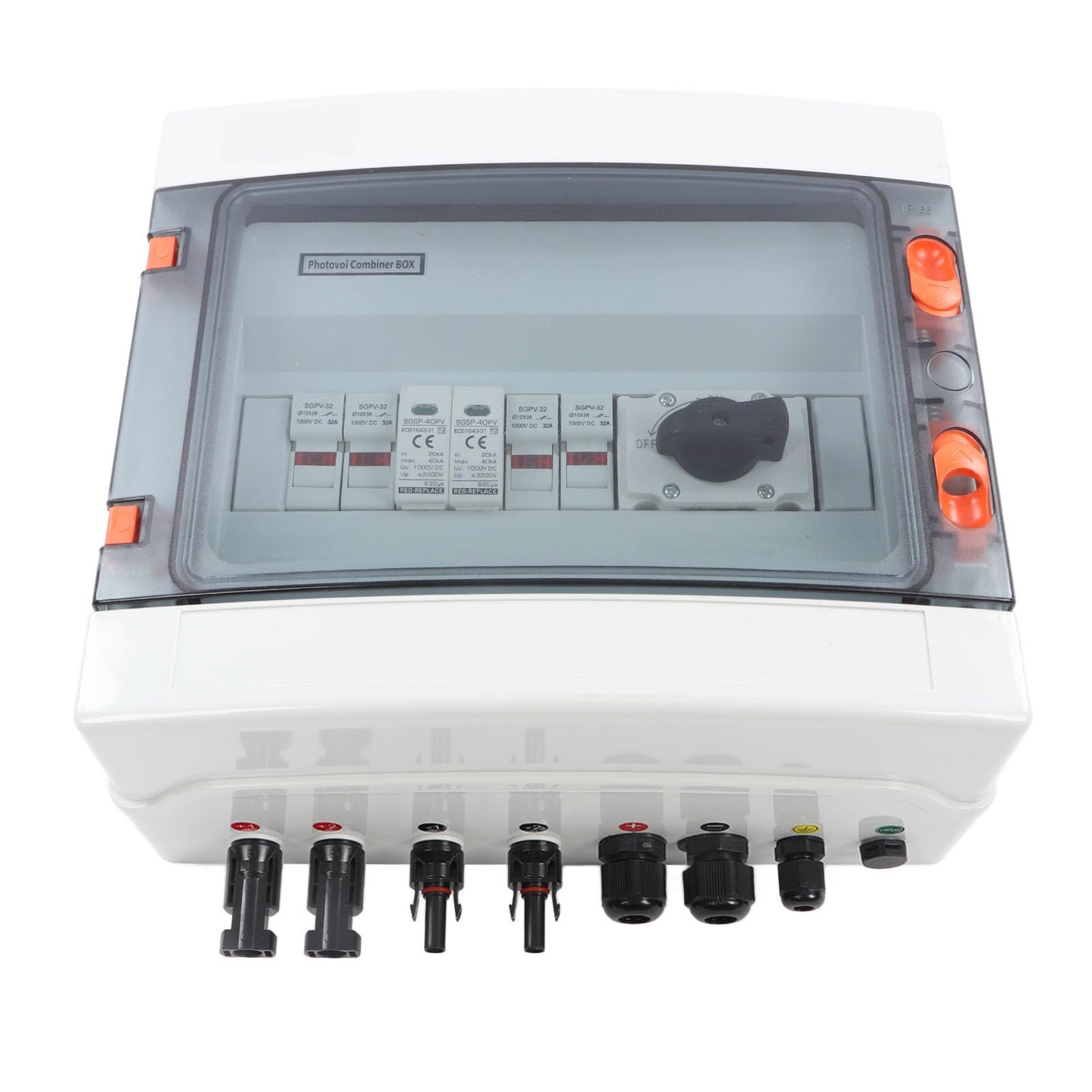 PV Solar Combiner Box, 1000V 32A, IP65, Outdoor, with Isolated Switches and Circuit Breaker, PA66 Material