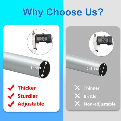 Byondeth Adjustable Curtain Rods - 16 to 200 Inches, 1 Inch Diameter, Silver Gray with Aluminum End Caps