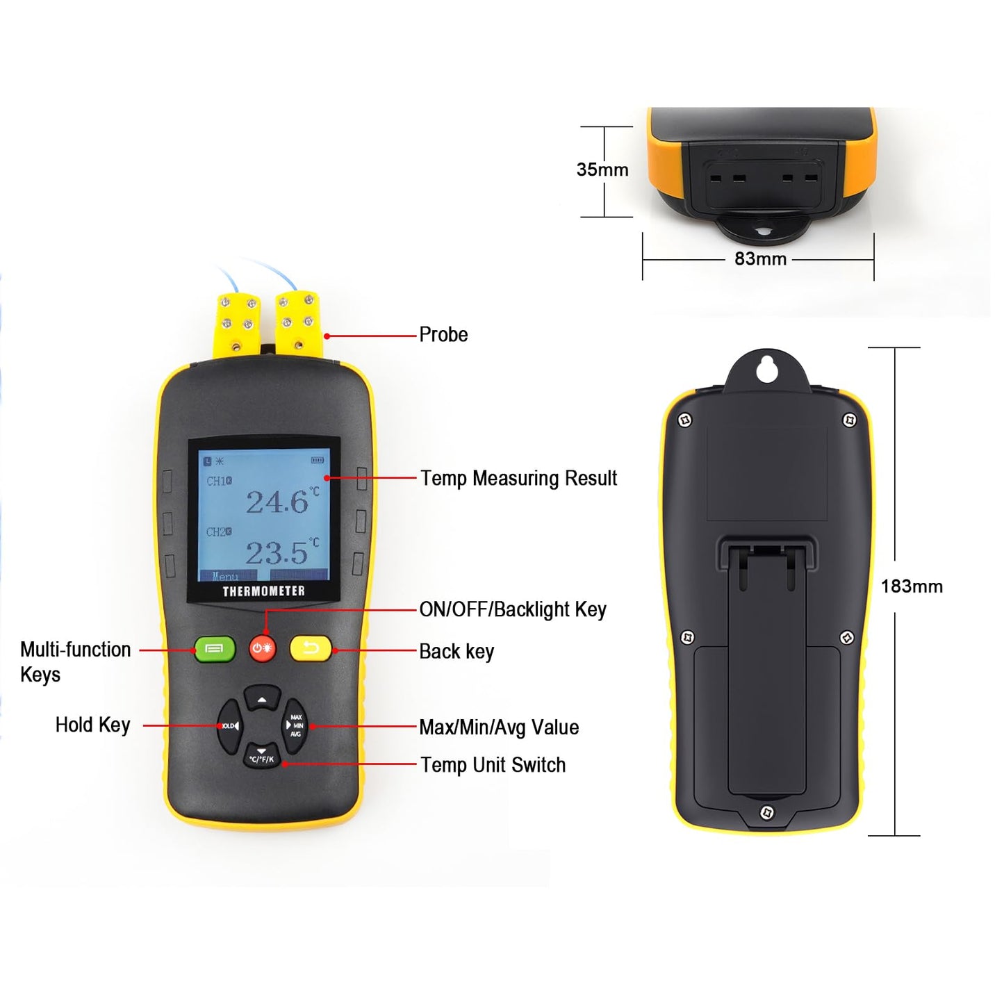 Tzone Thermocouple Thermometer Dual Probes Thermocouple Data Logger for K/T/J Sensor Dual Channel Temperature Datalogger USB, Digital Temp Recorder with 61440 Recordings for HVAC Lab Industrial Oven