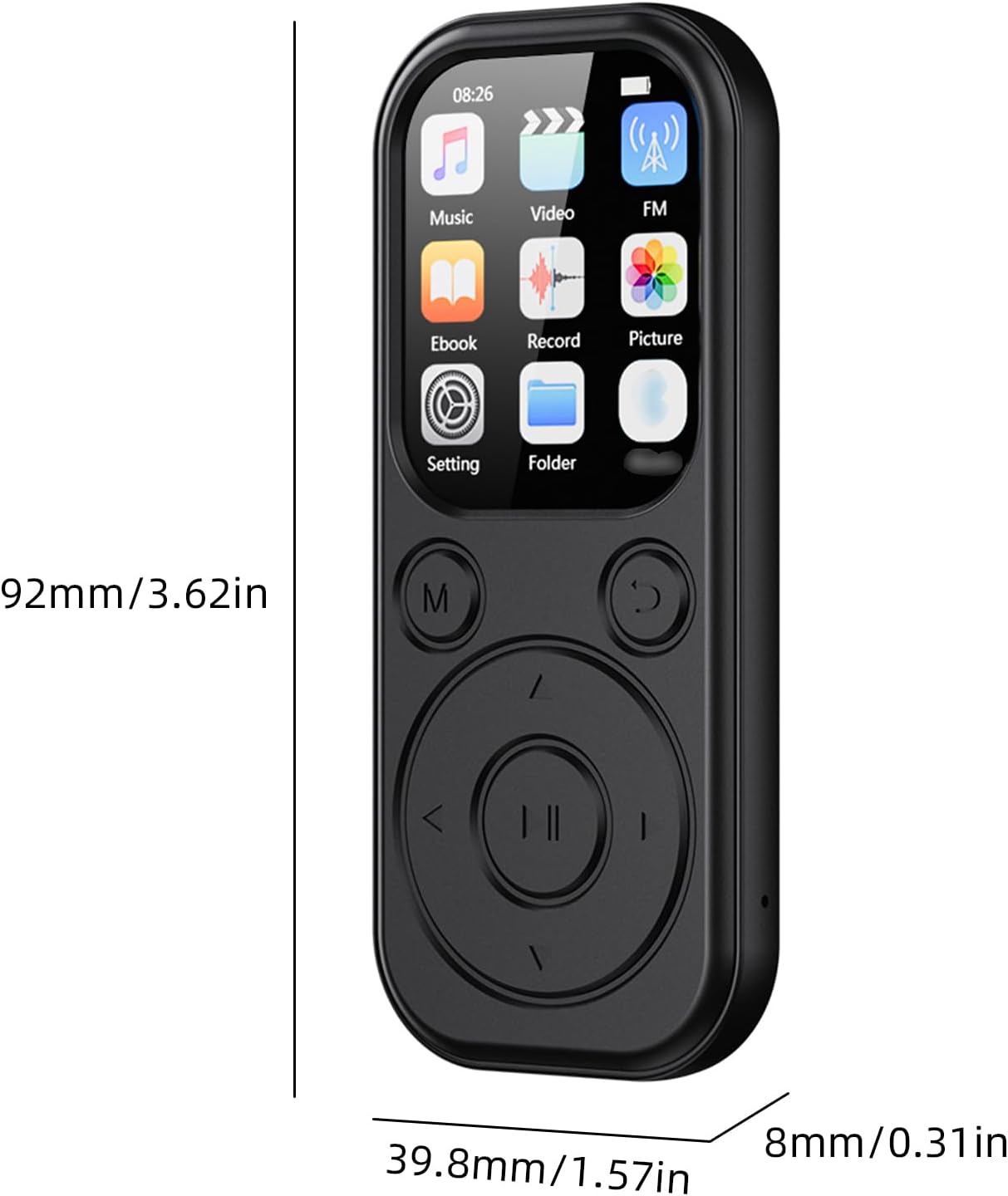 Dpofirs 8GB MP3 5.4, 12 2.01in MP4 Player with BT Hours Playback, Screen, Pocket Size, Simple Operation, for Meetings
