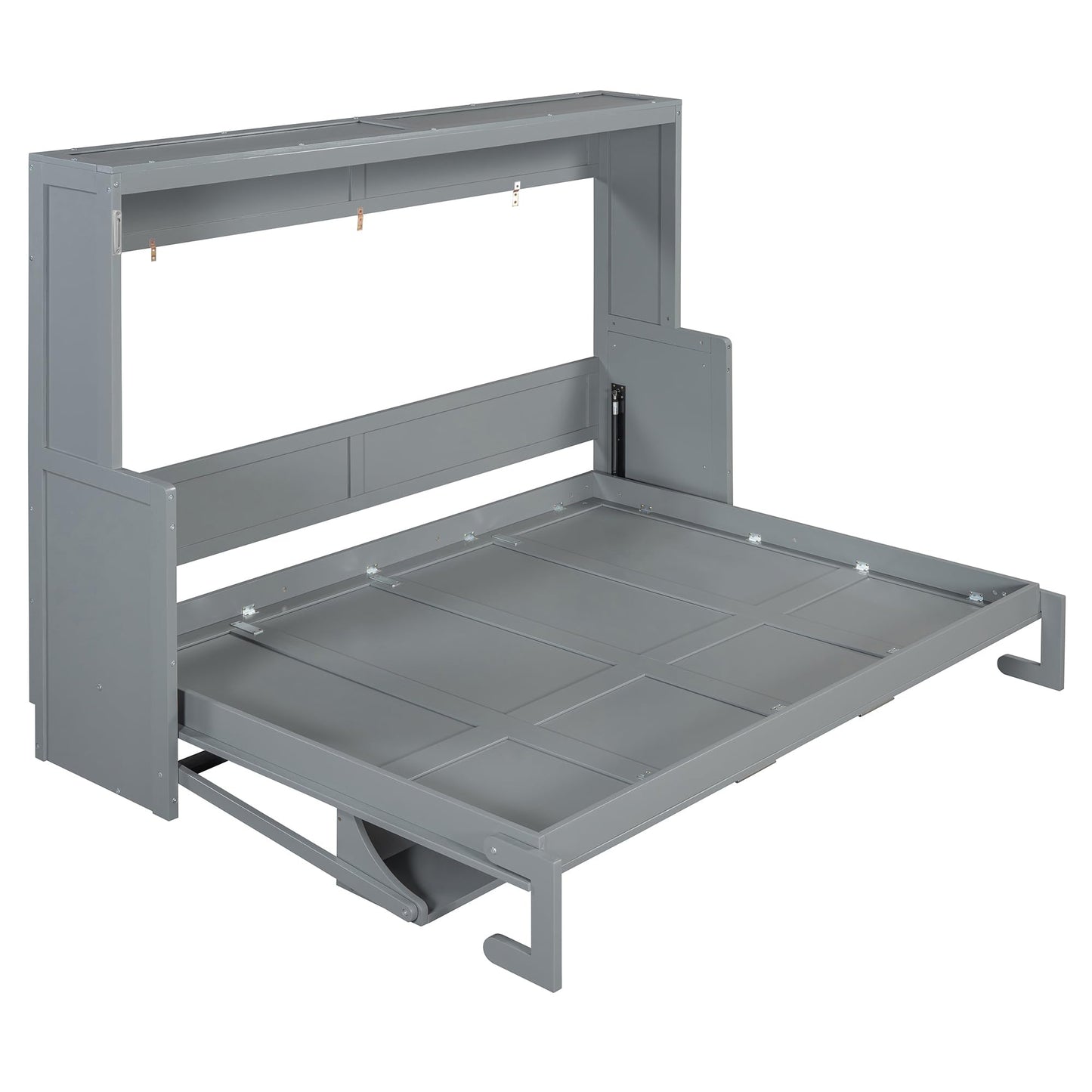 Ball & Cast Murphy Bed Queen Size Hideaway Beds with Hydraulic Lift & Desk Design,Industrial Multifunction Wood Wall Cabinets Bedframe W/Hardware Chain,Space-Saving for Apartment,Gray