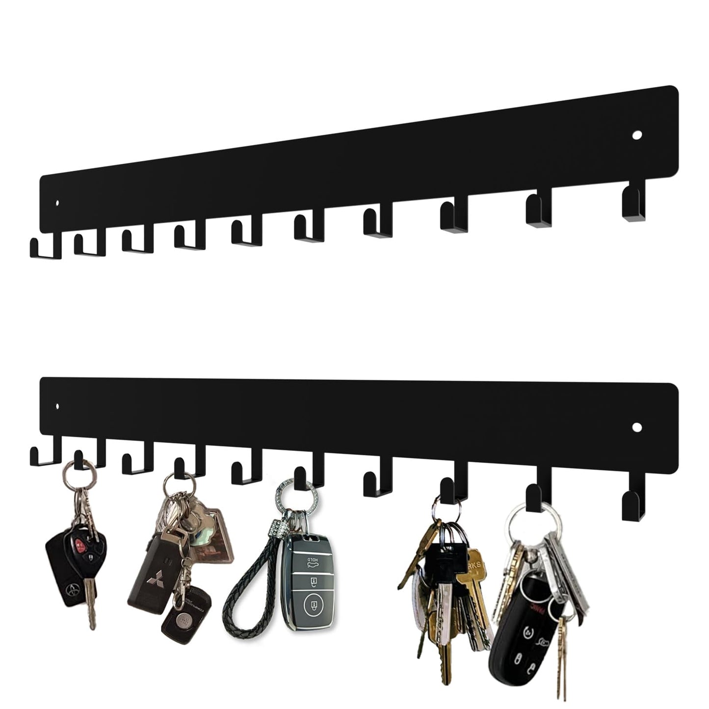 FengPingZi 14inch Wall Key Holder with 10 Hooks(2 Sets), Metal Key Rack Wall Mount for Keys, Bags and Leashes, Key Hanger for Decorative Organizer Apartment，Entryway,livingroom,Black