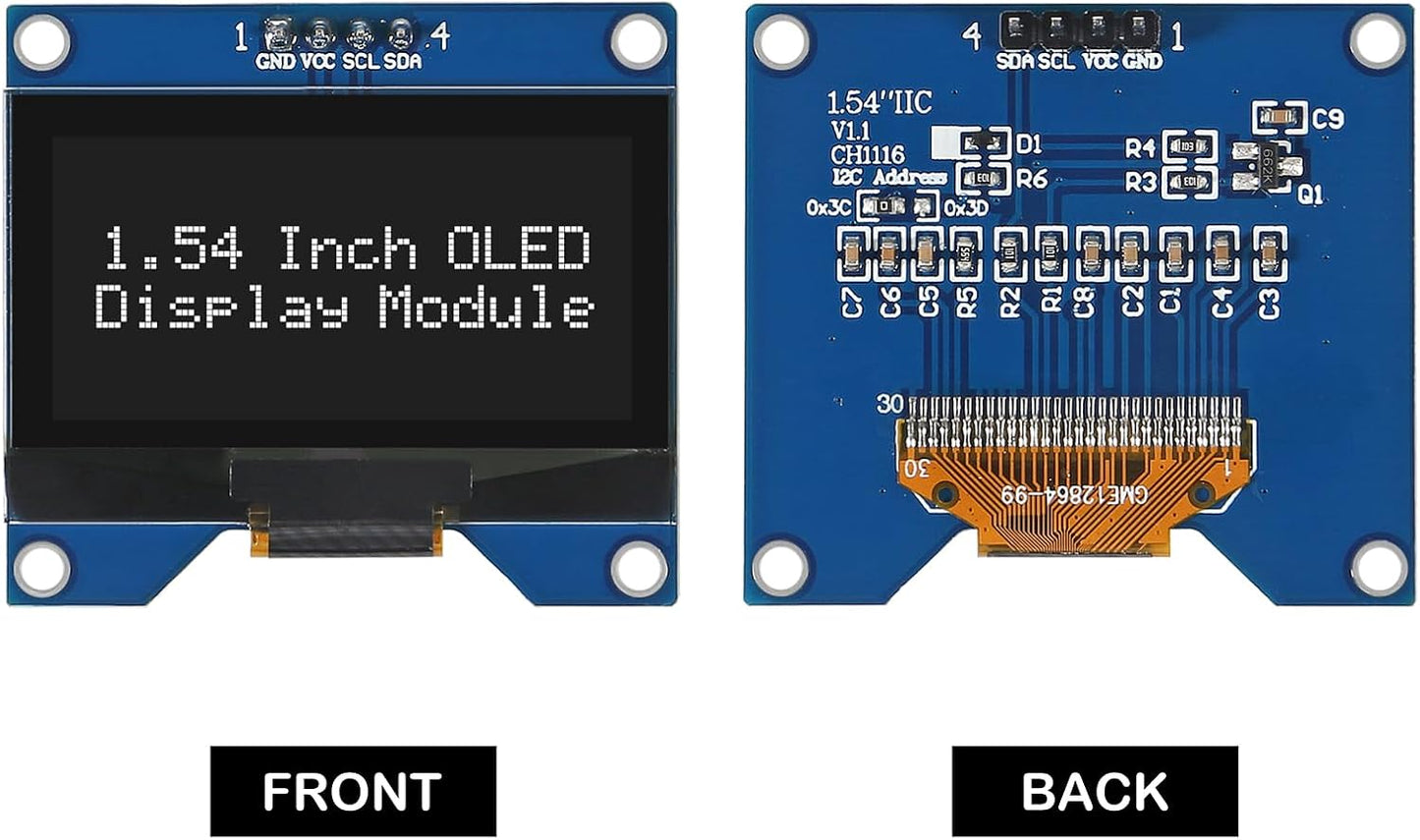 Coliao 2pcs 1.54 Inch I2C 12864 128x64 SSD1309 4 OLED IIC Display Module Pixel Driver Self-Luminous OLED Screen Board