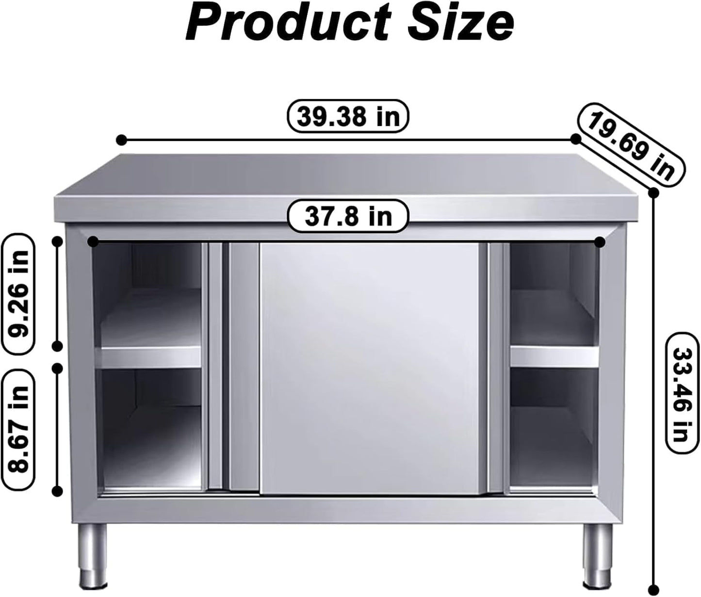 EHONXI Stainless Steel Commercial Worktable w/Sliding Doors for Prep & Work, 39" x 20" Commercial Kitchen Prep Table, Heavy Duty Workbench w/Cabinet for Home, Restaurant, Hotel and Garage