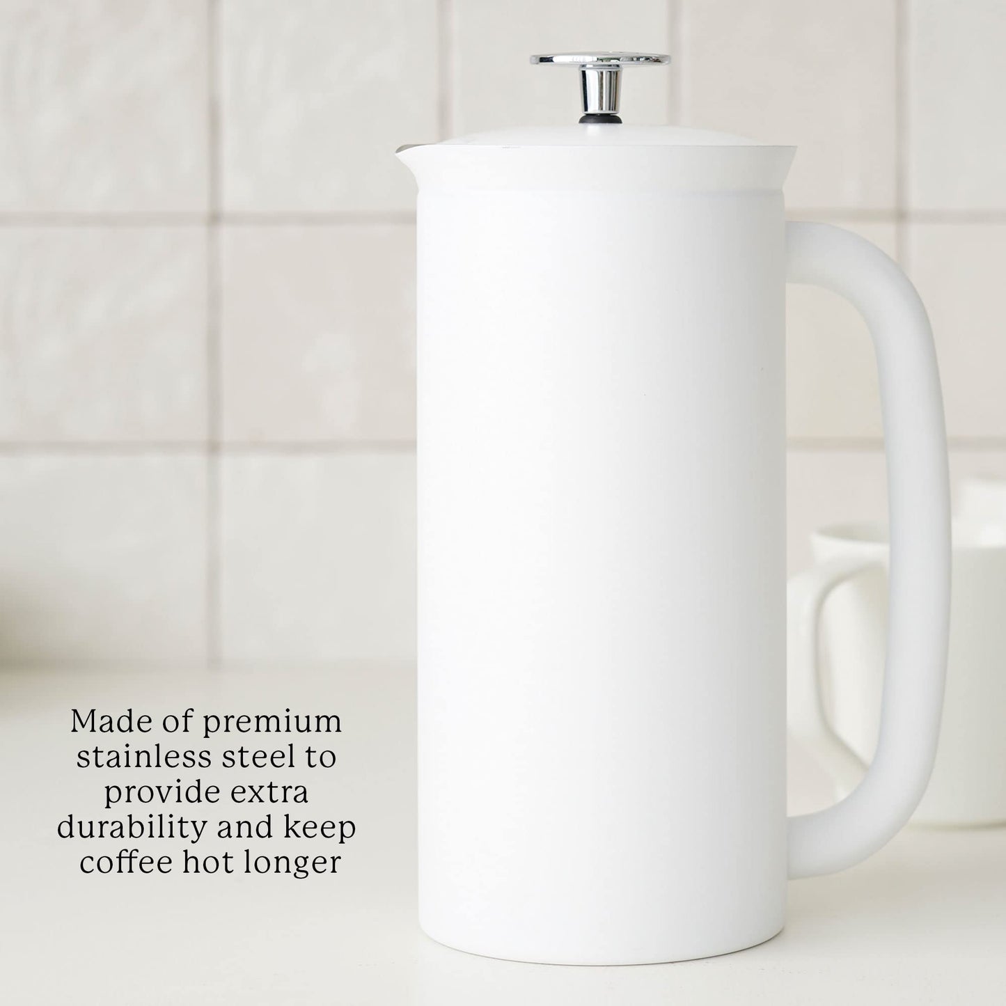 ESPRO - P7 French Press - Double Walled Stainless Steel Insulated Coffee and Tea Maker with Micro-Filter - Keep Drinks Hotter for Longer (Matte White, 32 Oz) Cleaning Powder