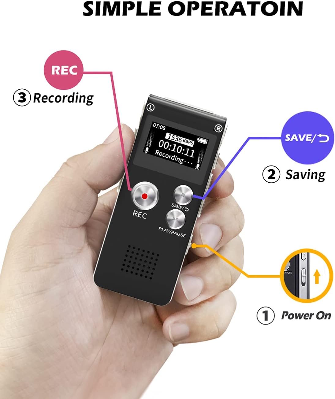 Sunlan 16GB Digital Voice Recorder Voice Recorder with Playback for Lectures - USB Rechargeable Dictaphone Upgraded