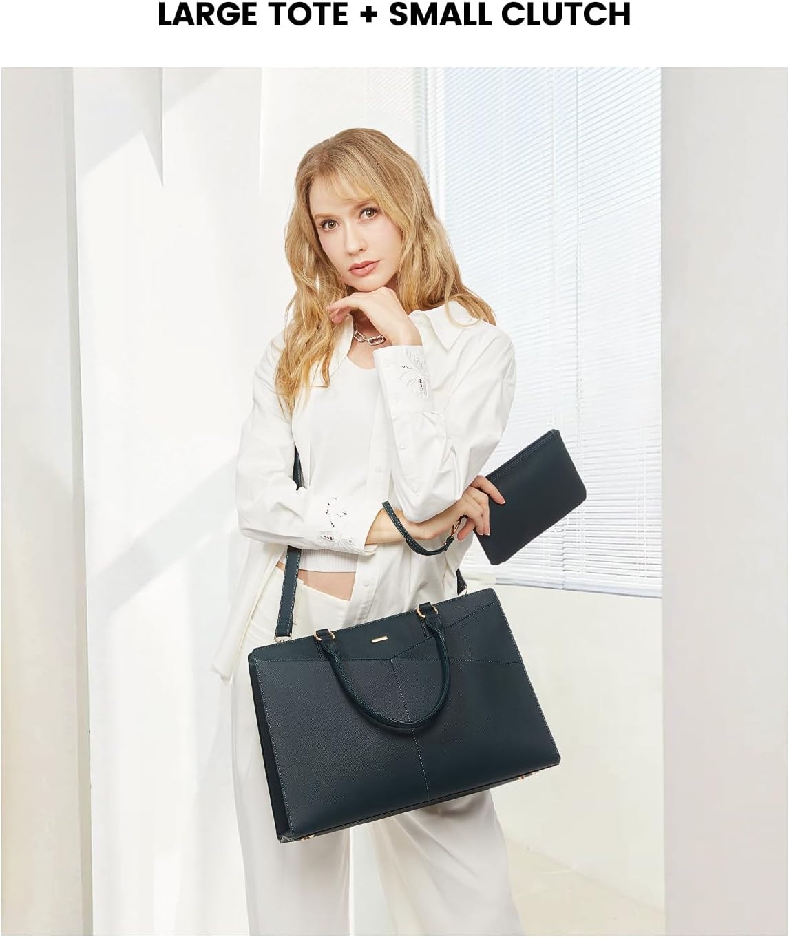 LOVEVOOK 15.6 Inch Laptop Tote Bag for Women, Leather Business Office Work Bag Computer Briefcase with Small Clutch fit