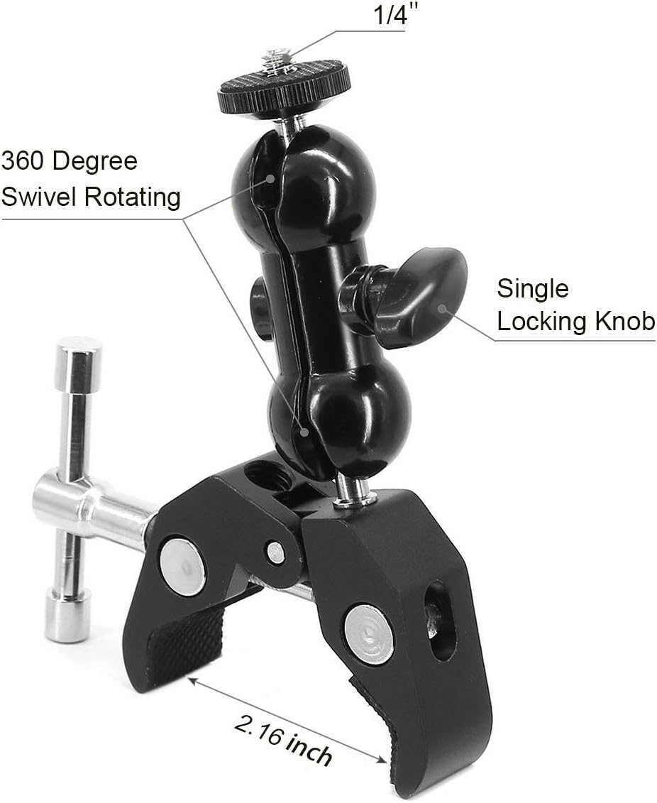 SLOW DOLPHIN w/1/4 3/8 (2 Super Clamp and Thread with Cool Double Ballhead Arm Adapter Bottom Clamp for DSLR