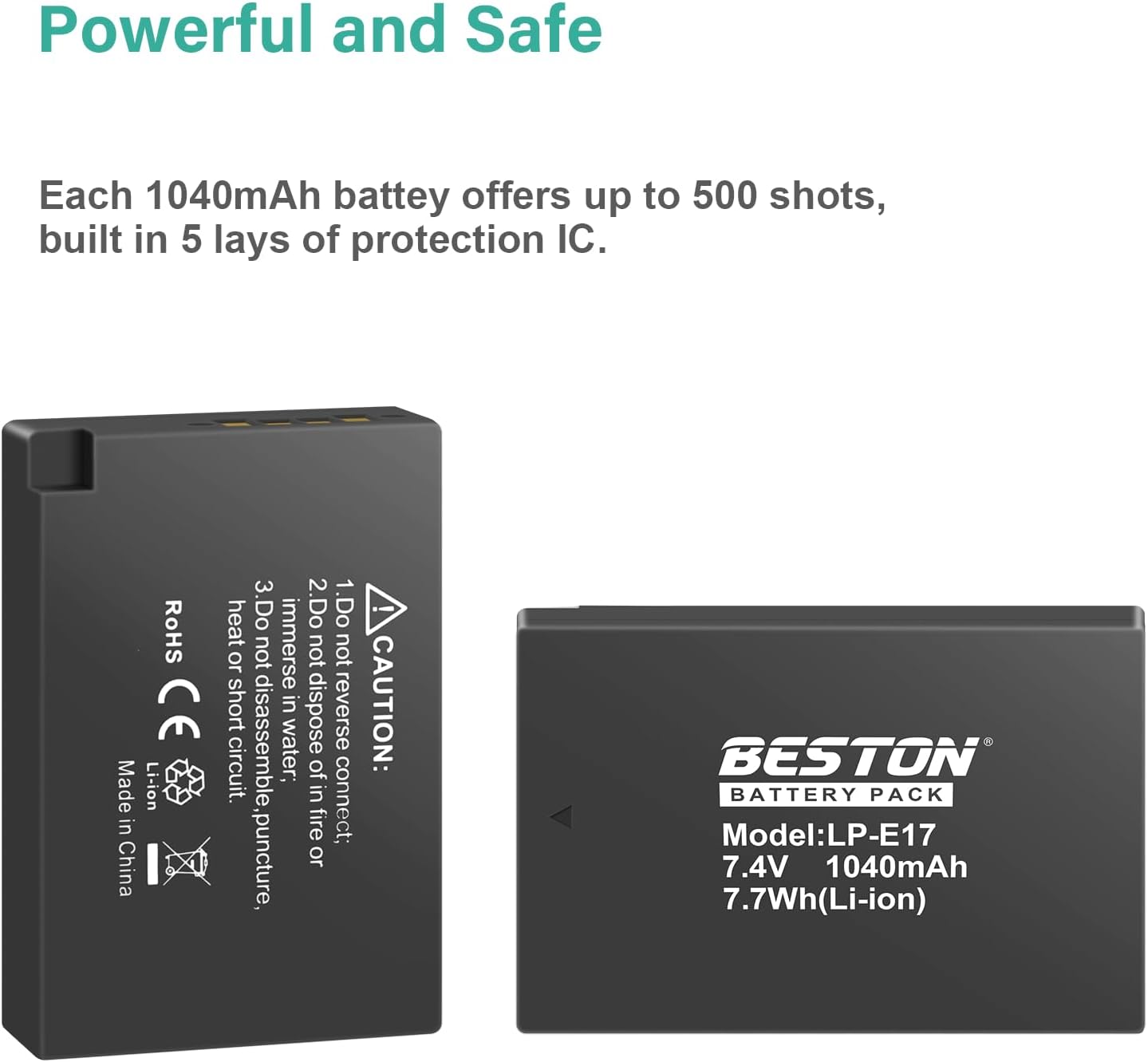 BESTON 2-Pack LP-E17 R50 R100 R10 R8, T8i, T7i, T6i, T6s, SL2, SL3, M3, M5, M6 77D, 200D, 750D, 760D, 800D, 8000D