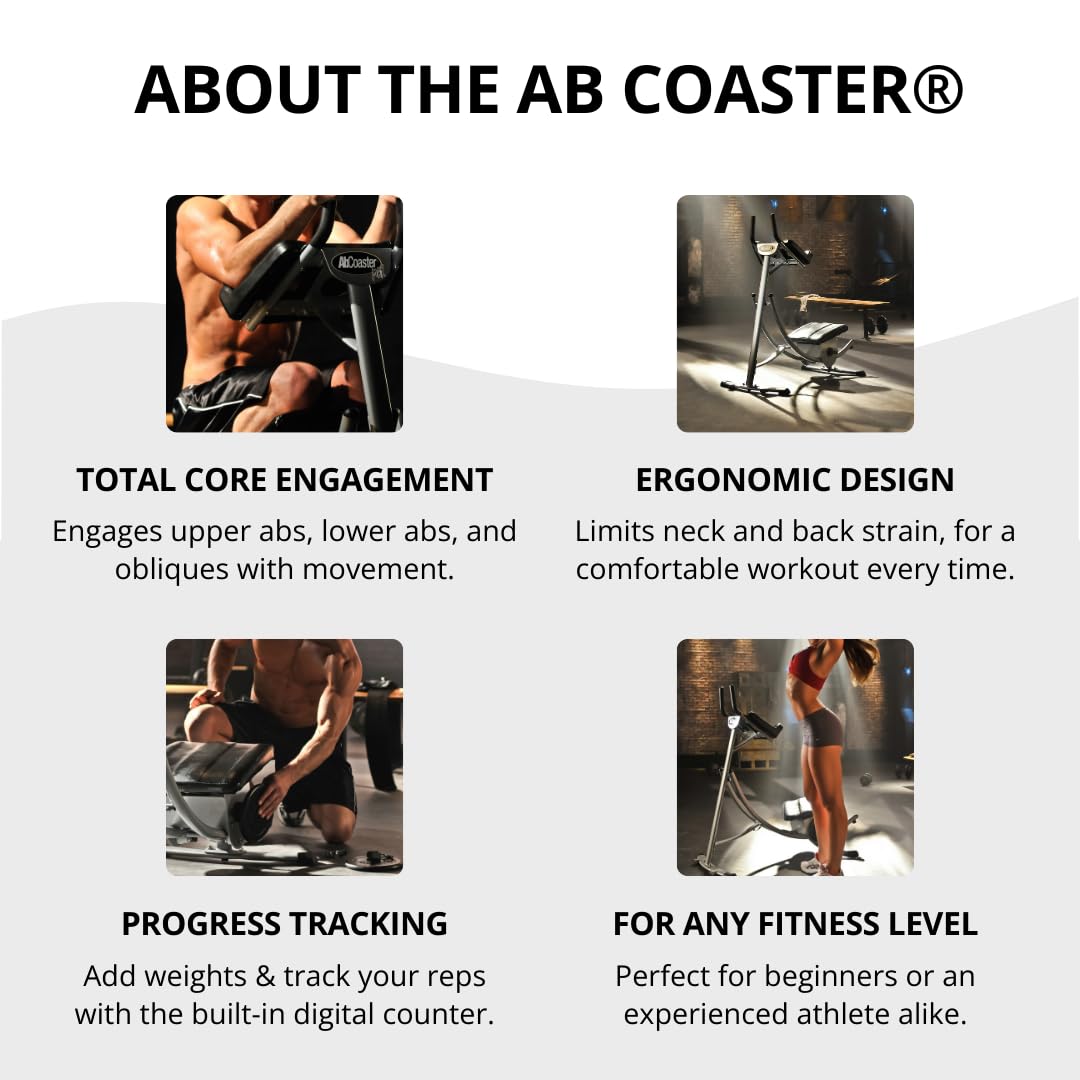 AbCoaster MAX Ab Machine Exercise Equipment For Home Gym, Less Stress on Neck & Back, Abdominal / Core Fitness Equipment for All Levels, Black