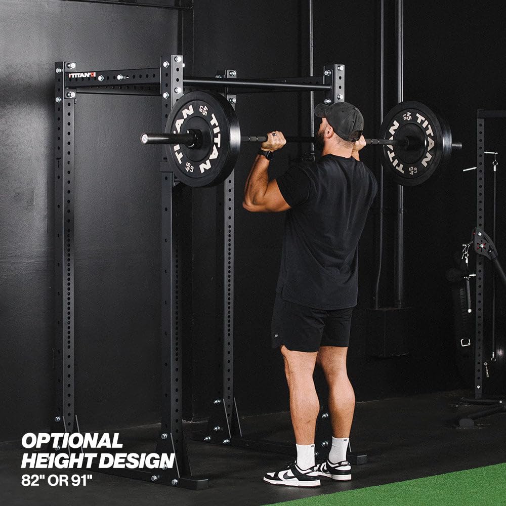 Titan Fitness X-3 Series Flat Foot Power Rack, 82" H x 30" D, 1,650 LB Rackable Capacity, Skinny & Fat Pull-Up Bars, Standard J-Hooks, for Home Garage Gym Weightlifting and Strength Training