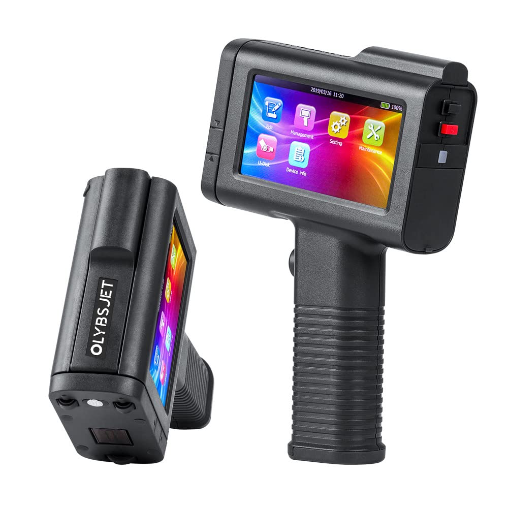 OLYBSJET Handheld Inkjet Printer HH6105B2 with bt-2580P Black & LED Touch Screen for Code Variable Data QR Logo Serial on Multi Surface,Expiration Date Printer (Support 17 Languages) (0.5inch/B2)