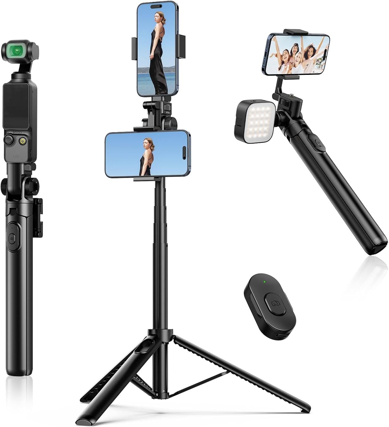 ULANZI MT-70 63" 2 360 Extendable Tripod, Selfie Stick Vlog Tripod Stand with Phone Clips as Teleprompter, Rotate