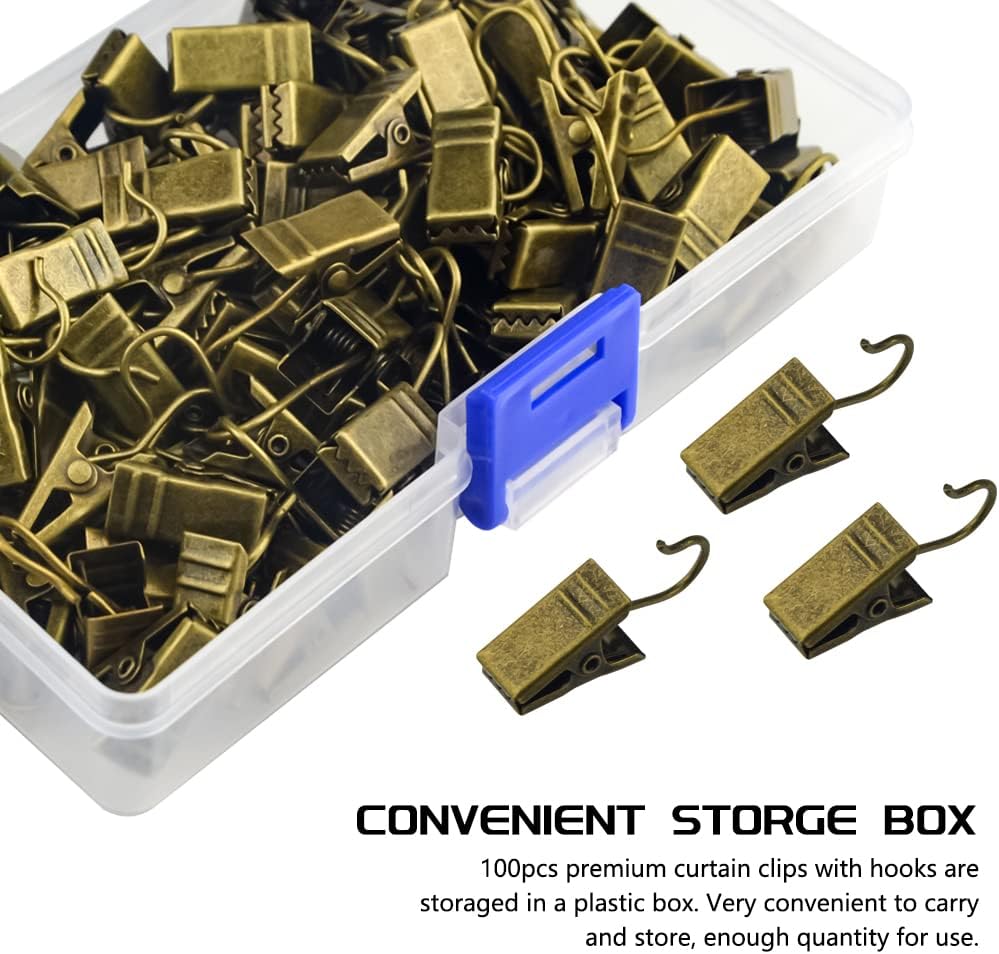 WMYCONGCONG Metal Hook Clips - 100 PCS Heavy-Duty Curtain Clips for String Lights & Photos | Antique Bronze