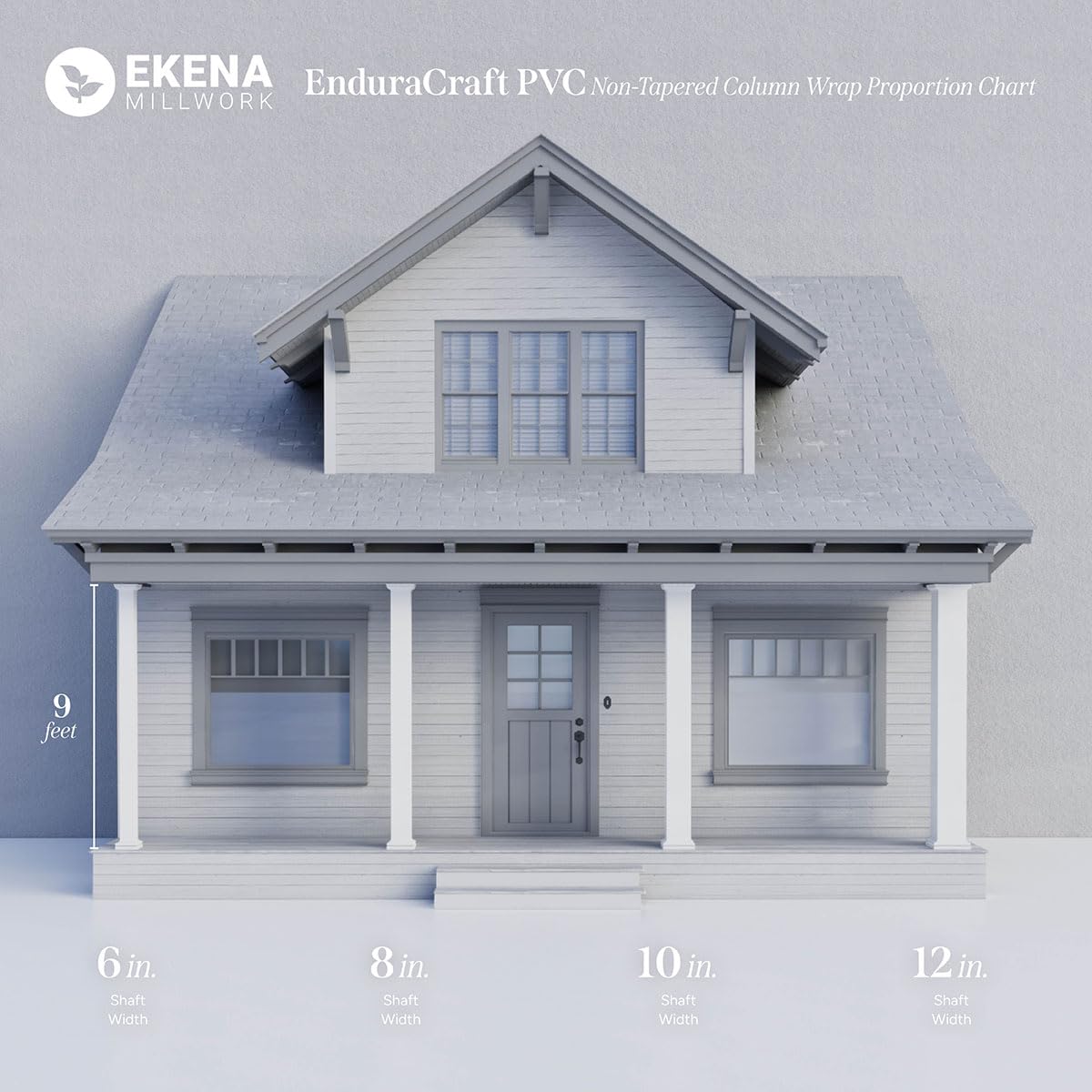 Ekena Millwork 10"W x 9'H Premium Square Non-Tapered Smooth PVC Endura-Craft Column Wrap Kit, Standard Capital & Base