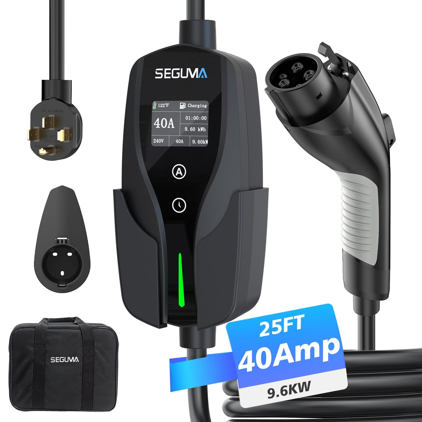 SEGUMA Level 2 EV Charger, 40Amp Electric Car Chargers 25FT Cable with NEMA 14-50 Plug, Adjustable Current, Timing Delay Electric Vehicle Chargers for J1772 BEVs/PHEVs 240V 9.6kW