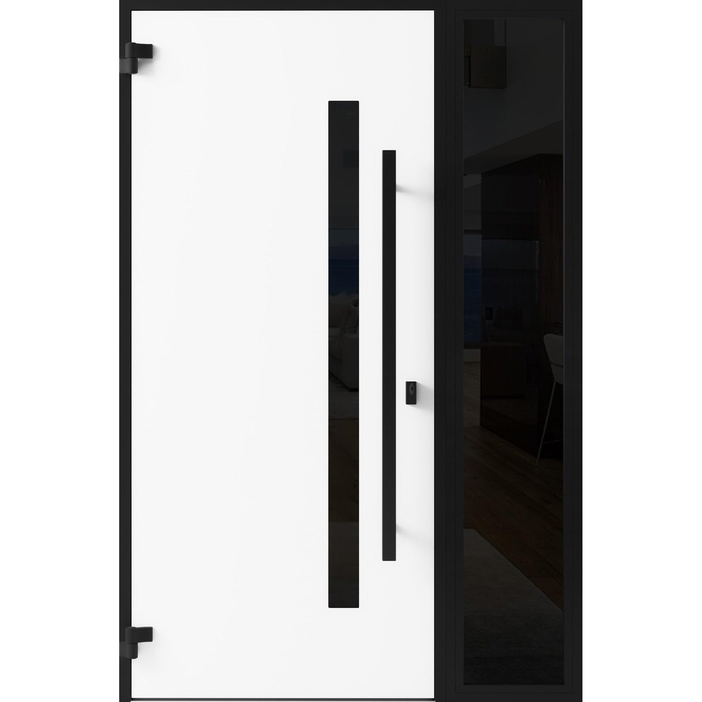 VDOMDOORS Front Exterior Prehung Steel Door/Ronex 0144 Grey/Side Exterior Window Sidelite/Entry Metal Modern Painted W36+12" x H80 Right Hand Inswing