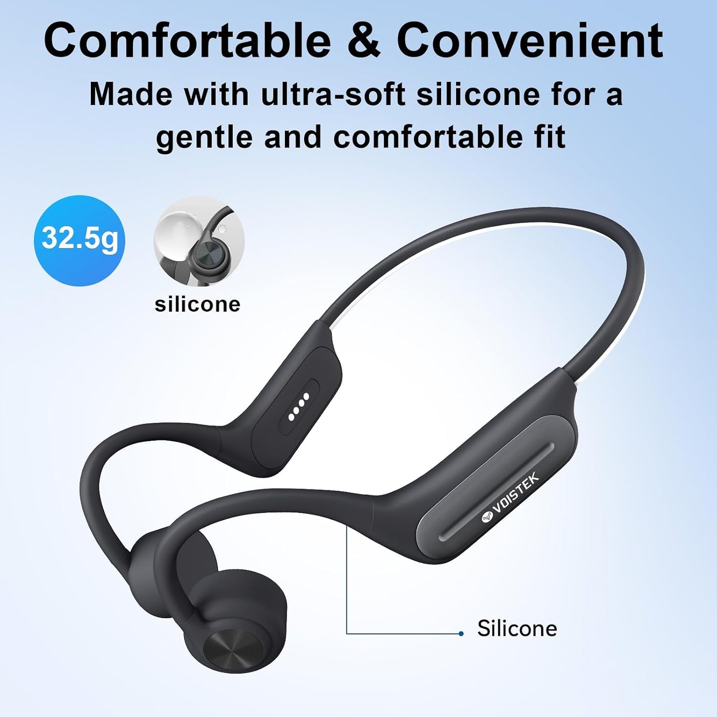 32GB MP3 Swimming,IP68 Voistek Bluetooth Bone Conduction Headphones with Mic,Built-in Player for Waterproof