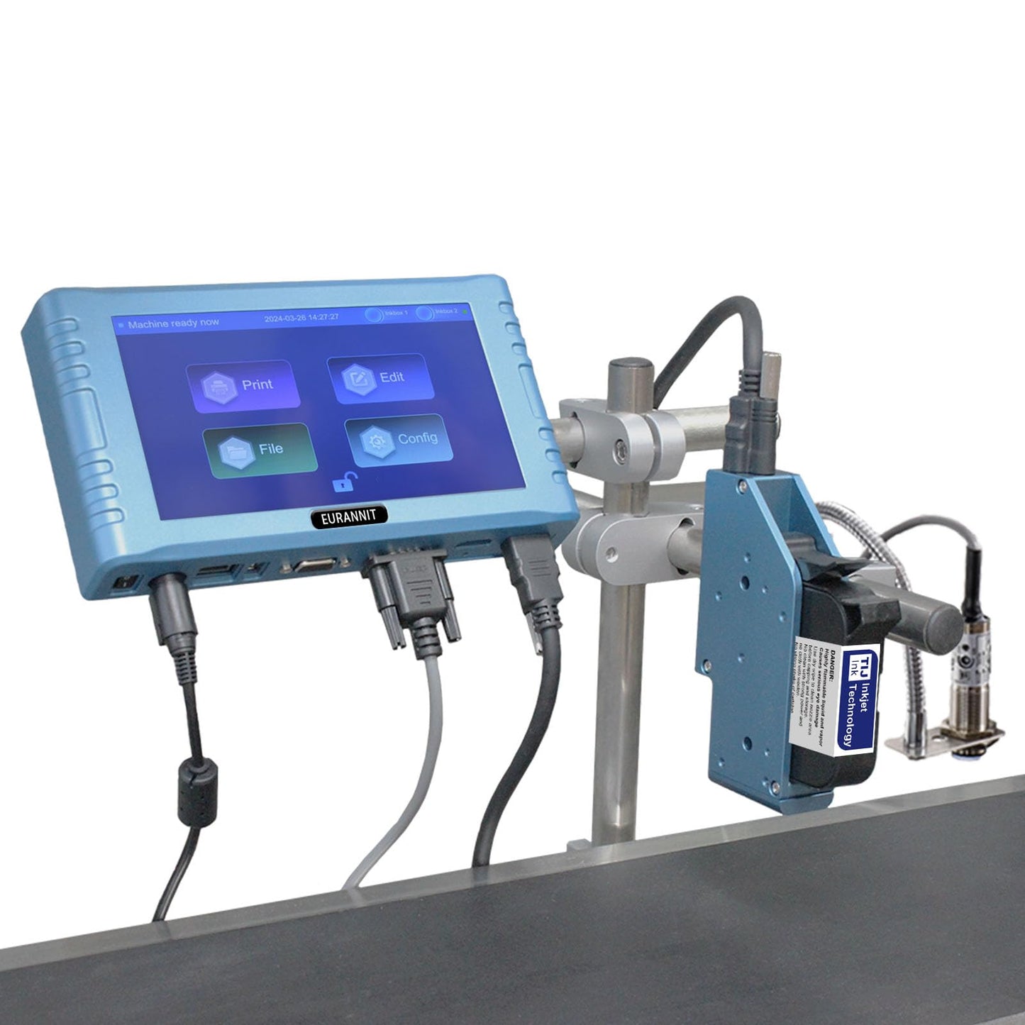 Eurannit Automatic Inkjet Coding Machine for Production Line, 260E TIJ Inkjet Printer with 7” Touchable Screen for Date/Batch/QRCode/Barcode/Logo etc (1 Nozzle / 1 in)