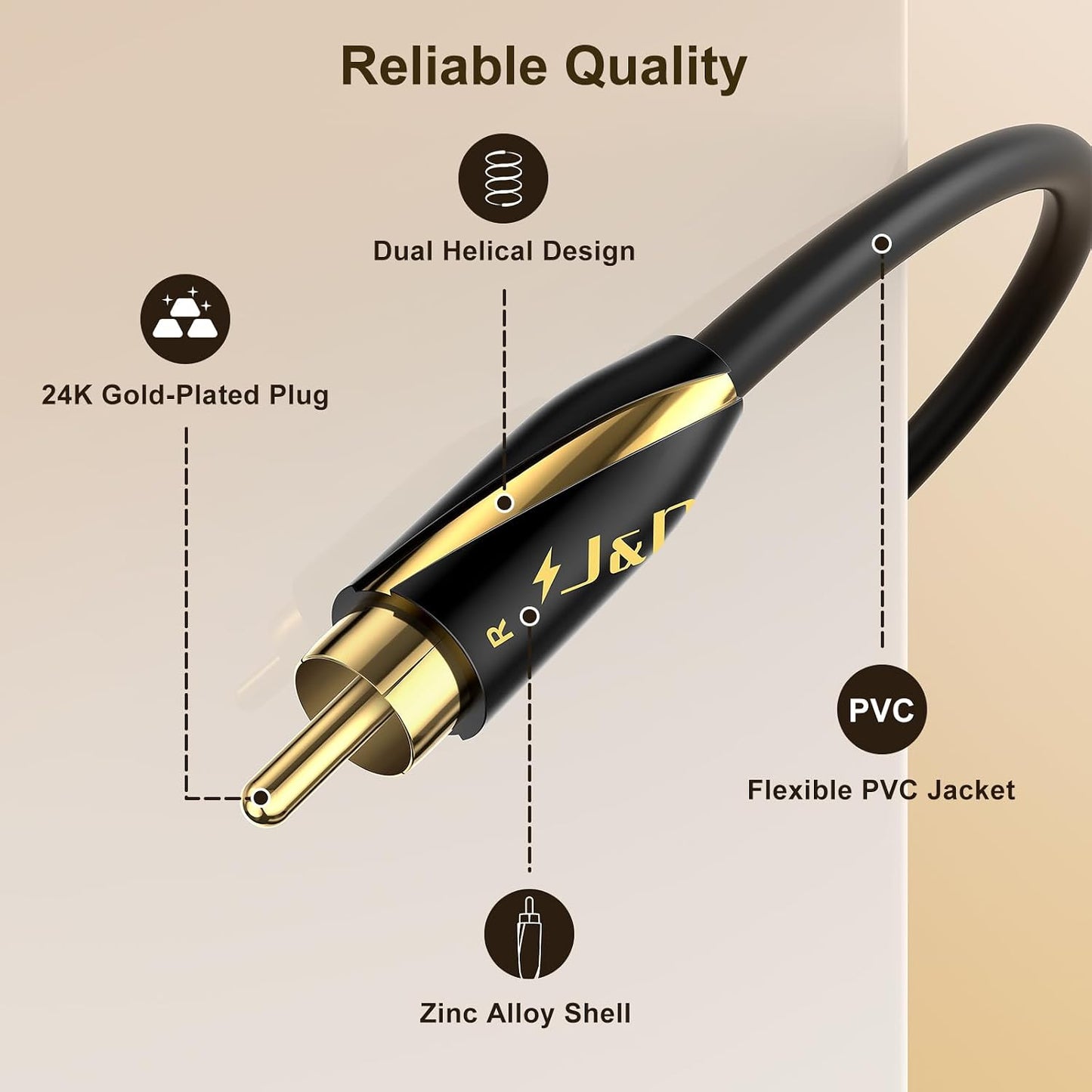 24 2RCA 6 Feet/1.8 J&D Audiophiles RCA Cable, AWG Male to Male Stereo Interconnect Audio Cord, Gold-Plated Subwoofer