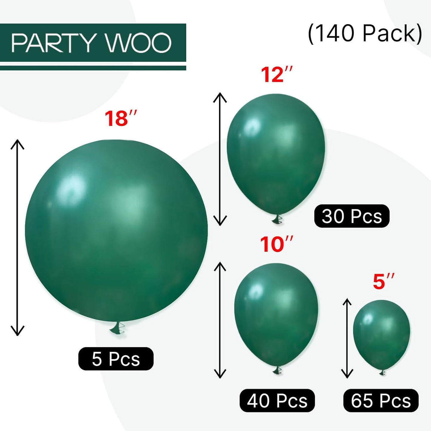 PartyWoo Pearl Dark Green Balloons - 140-Piece Jungle Dinosaur Theme Kit | 5-12 Inch Sizes