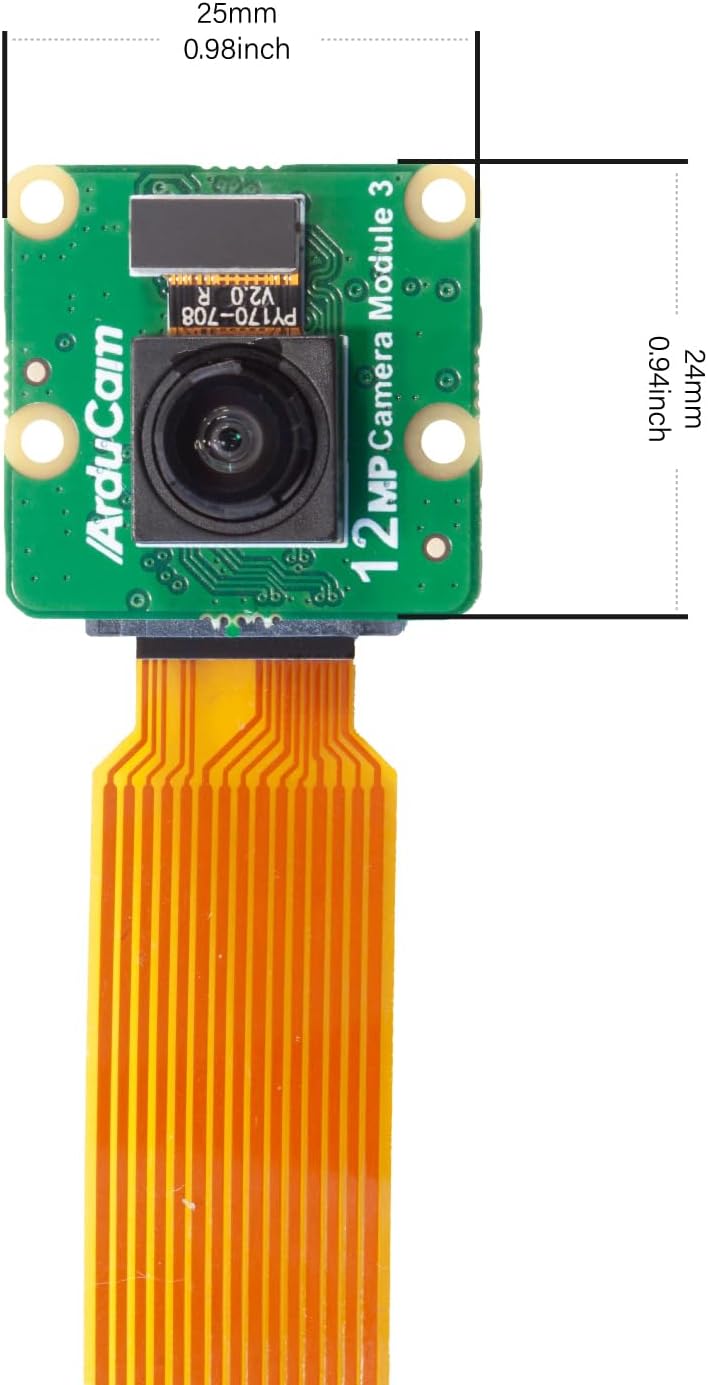 Arducam 3, 12MP IMX708 102(H) 5, 4/4B, 3/2/Zero for Raspberry Pi Camera Module Wide Angle Fixed Focus HDR Camera
