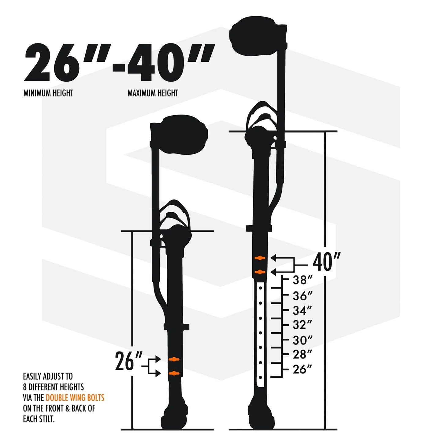 SurPro Single-Sided Drywall Stilts, Magnesium Base, 26” - 40” Height, QuadLock Contractor-Grade Stilts with Patented Flexion Foot System (S1X-M-2640) for Drywallers, Painters, Stilts Drywall