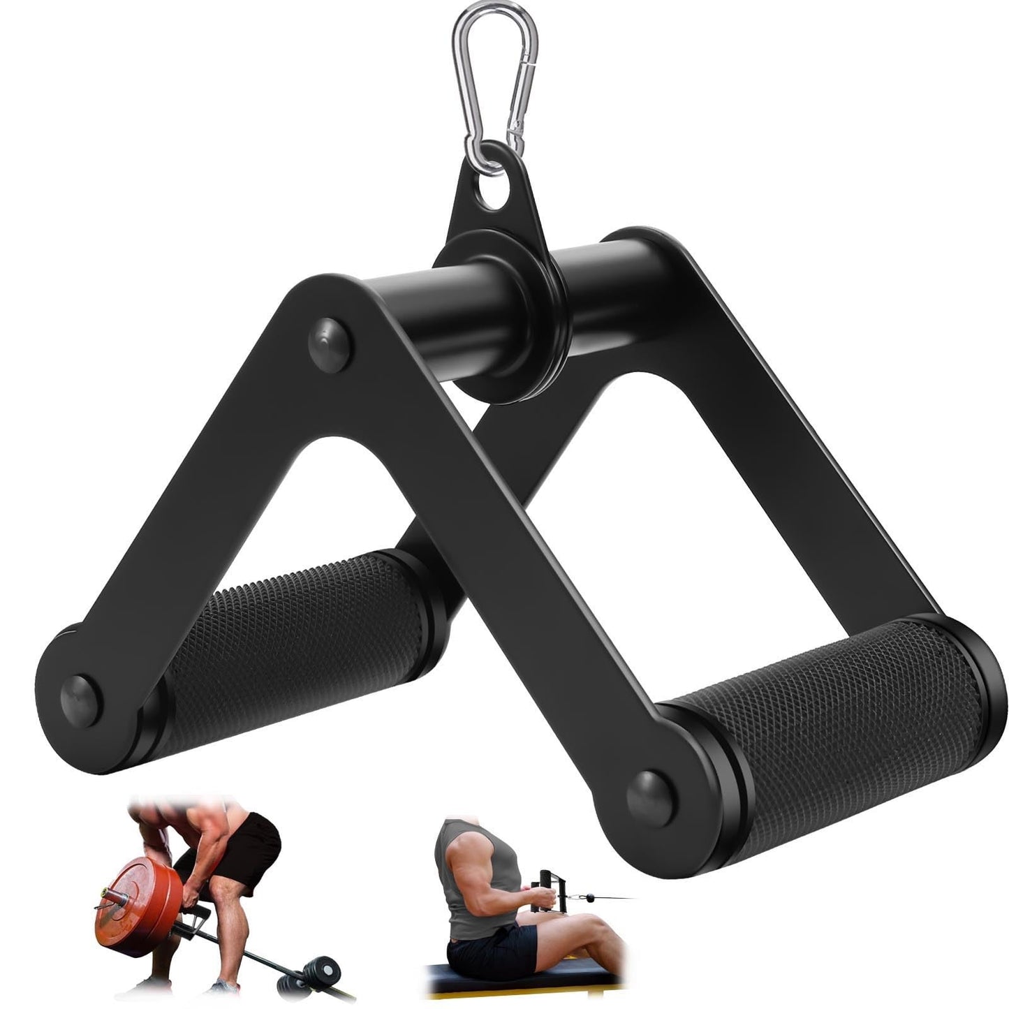 Double D Row Handle LAT Pulldown Attachments, 1.3 Inch Diameter Big Comfort Rubber Grip V Bar Attachmentt for Cable Machine Home Gym Accessory (Black Double D)