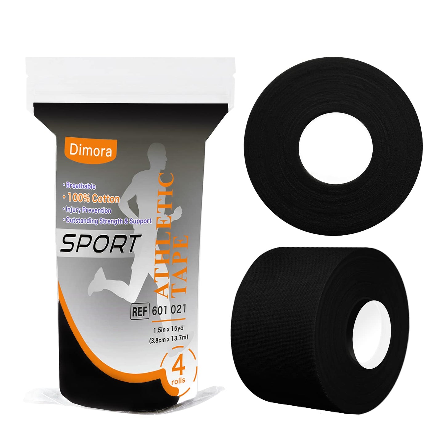 Dimora Athletic Tape, Easy Tear Sports Tape with Serrated Edges, Strong Adhesion, No Residue, Ideal for Gymnastics, Boxing, Lacrosse, Hockey and First Aid (Black, 1.5 in x 45 ft, Pack of 4)