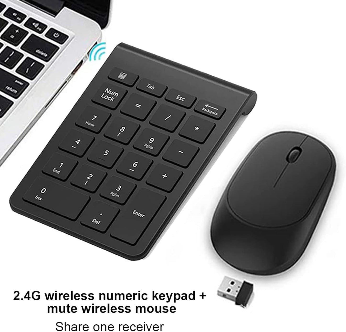 LICAEVEY 2.4G 22-Key Set Wireless Number Pad and Mouse Combo, Portable Ultra Slim USB Wireless Numeric Keypad and Mouse