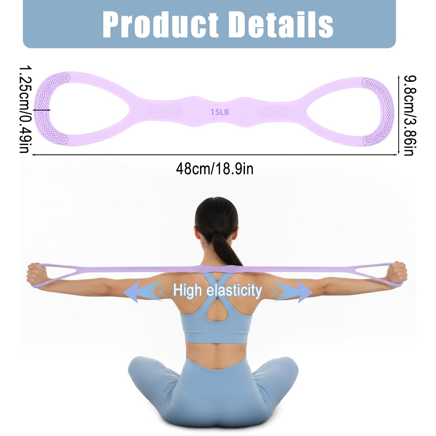 Arm Resistance Bands,8 Shaped Resistance Bands with Handles for Shoulder, Back & Arm Workout,15lb Rubber Pull Rope for Women and Men,Yoga Pilates Home Fitness Equipment (Purple)