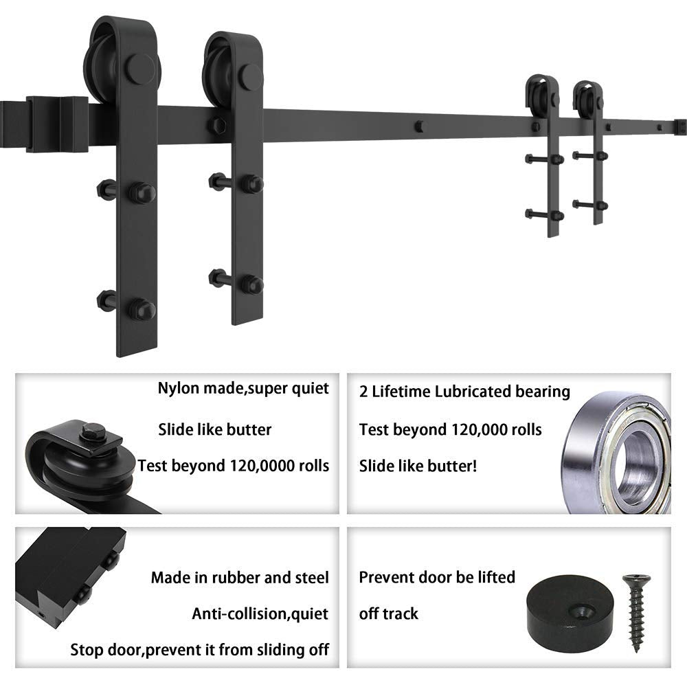 WINSOON 10FT Barn Door Hardware Kit: Double Sliding Door Hardware - Heavy Duty Black Barn Door Track Kit - Carbon Steel Sliding Barn Door Rail - J-Shape Easy to Install for 60" Closet Panel(No Door)