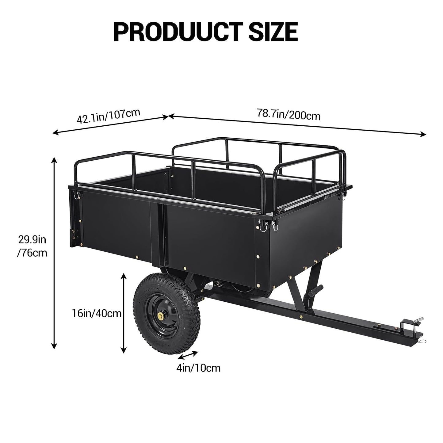Garvee 750 LBS Garden Cart, 15 cu ft Heavy Duty Steel Dump Cart ATV Trailer with Removable Sides, Hand Pull or Foot Pedal Utility Trailer for ATV, UTV, Lawn Mowers and Tractors