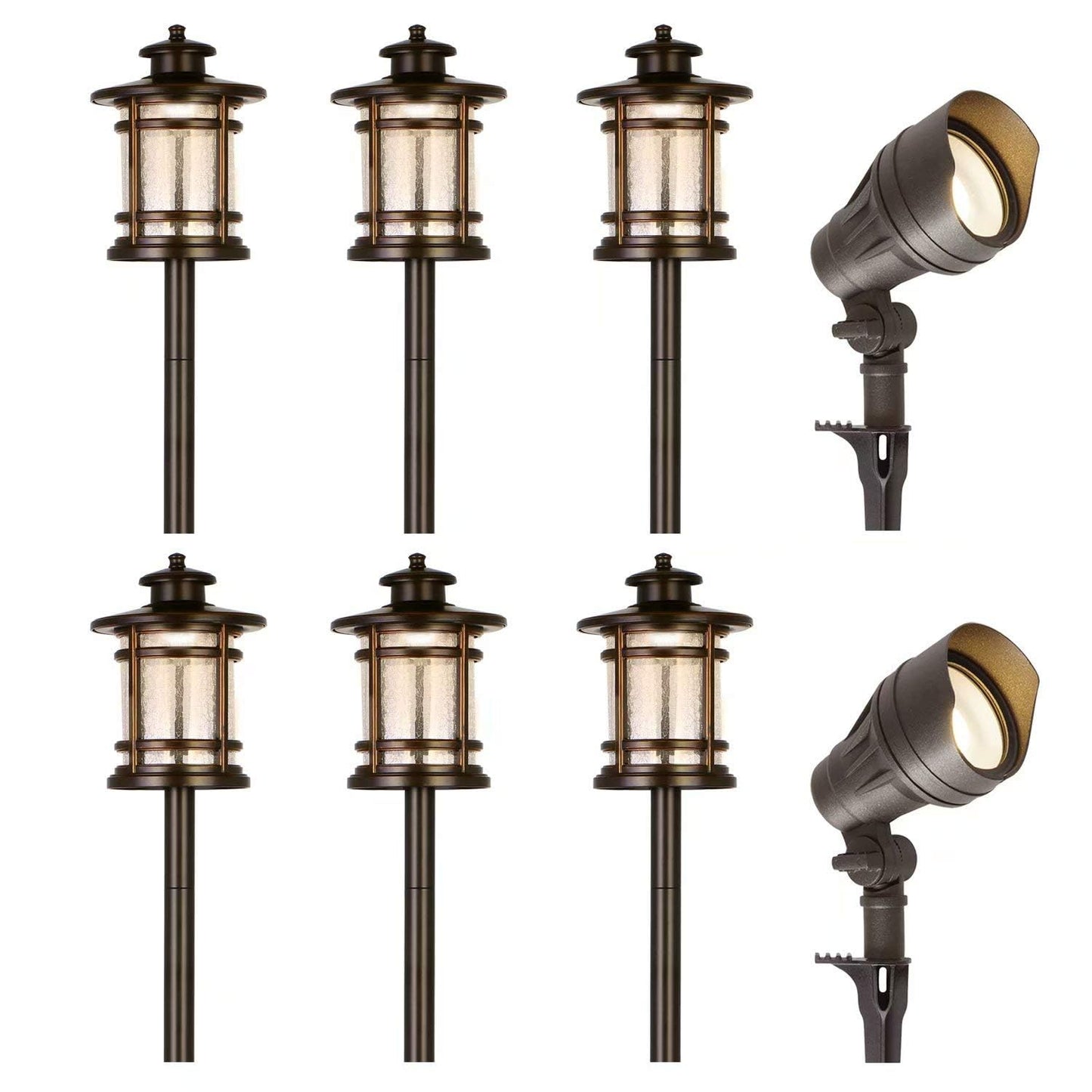 hykolity 8 Pack Low Voltage LED Landscape Kits, 12V-15V Pathway Flood Light Kits, 10W 390LM and 3.4W 155LM Wired for Outdoor Yard Lawn, Die-cast Aluminum, 50W and 30W Equivalent